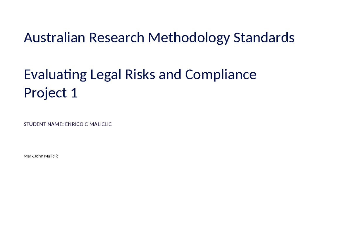 1-GLC002 EVT-001 Australian Research Methodology - Legal Risk Analysis ...