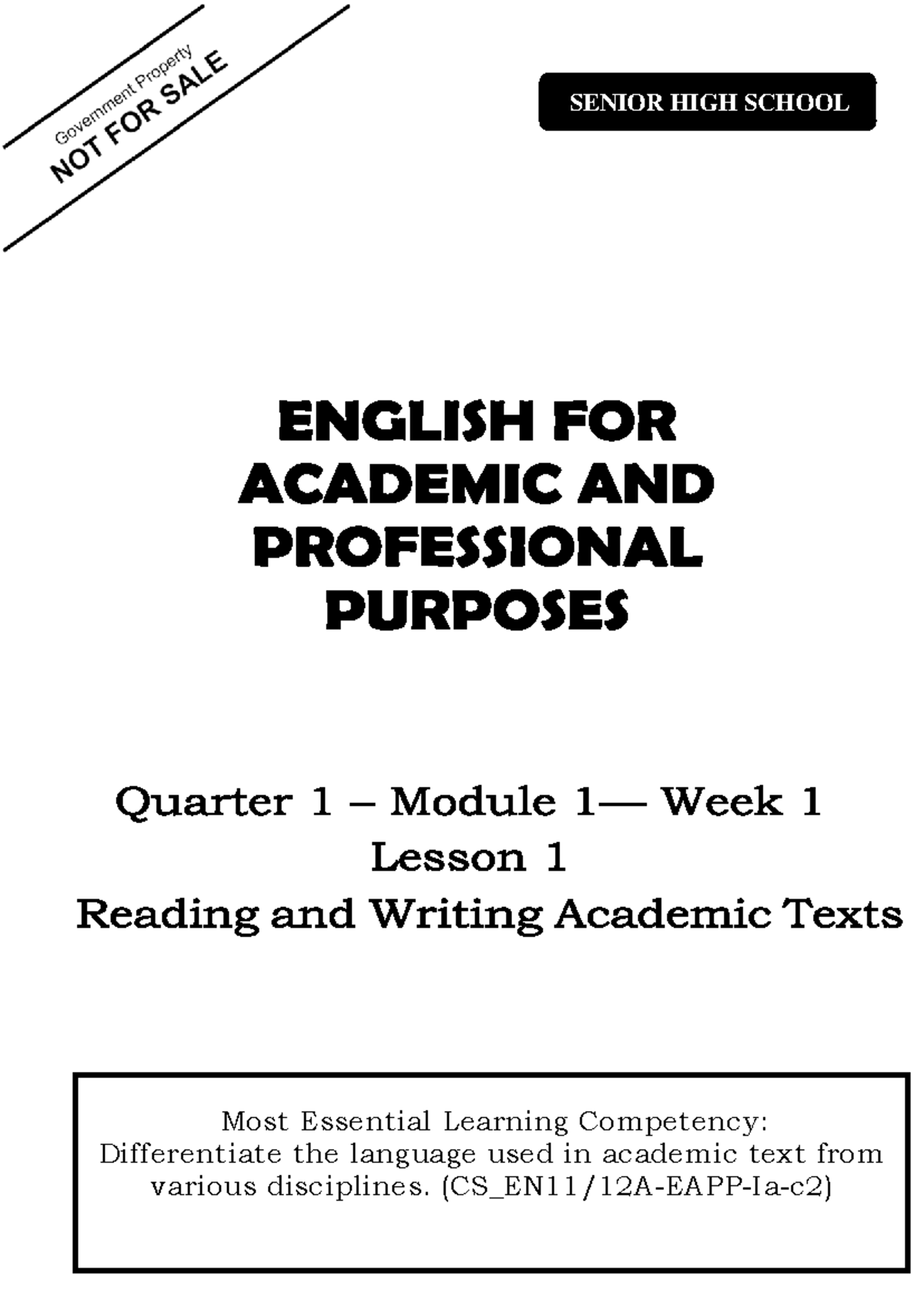 EAPP-WK1-Grade 11 STEM Academic Language Differentiation Module 1 - Studocu