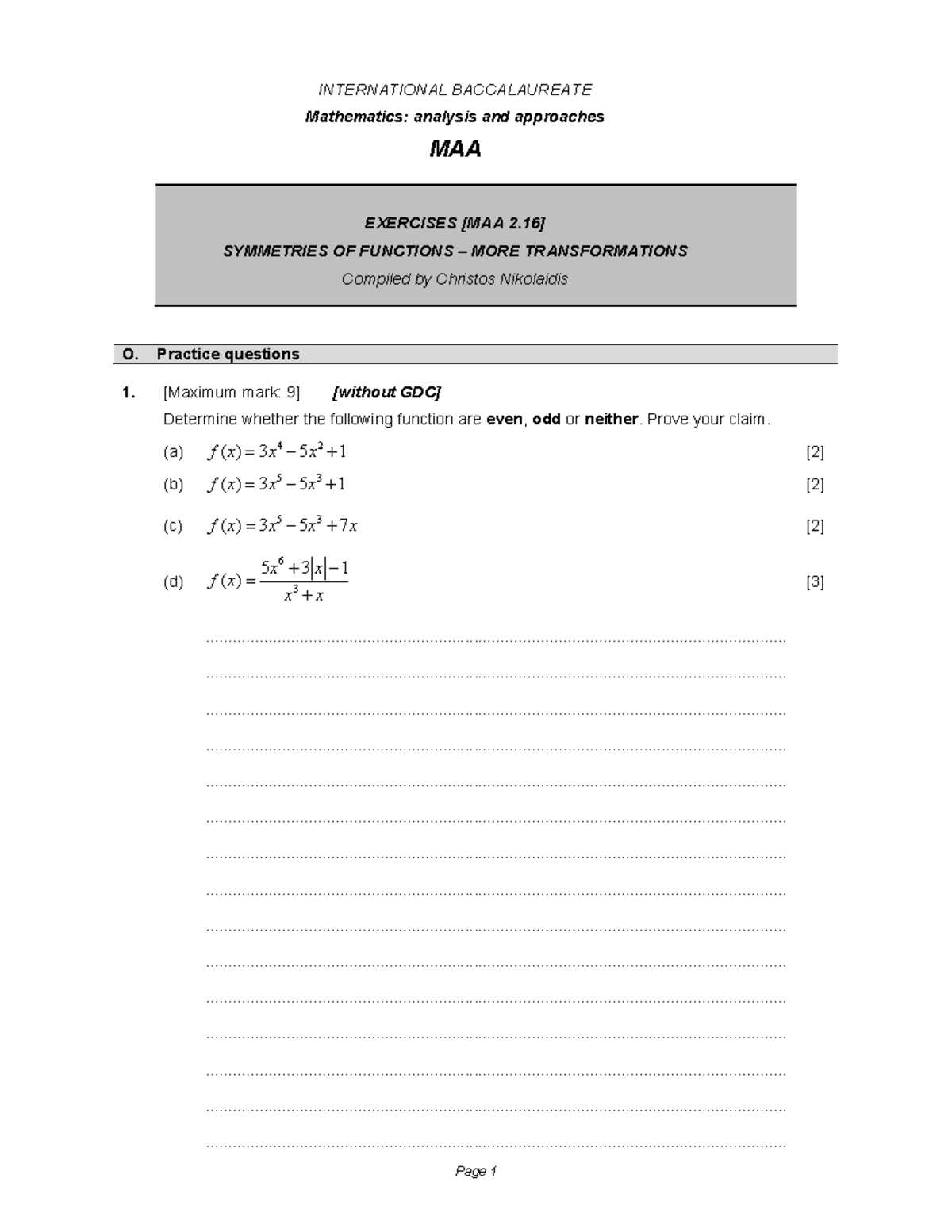 [MAA 2.16] Symmetries of Functions: More Transformations Practice ...