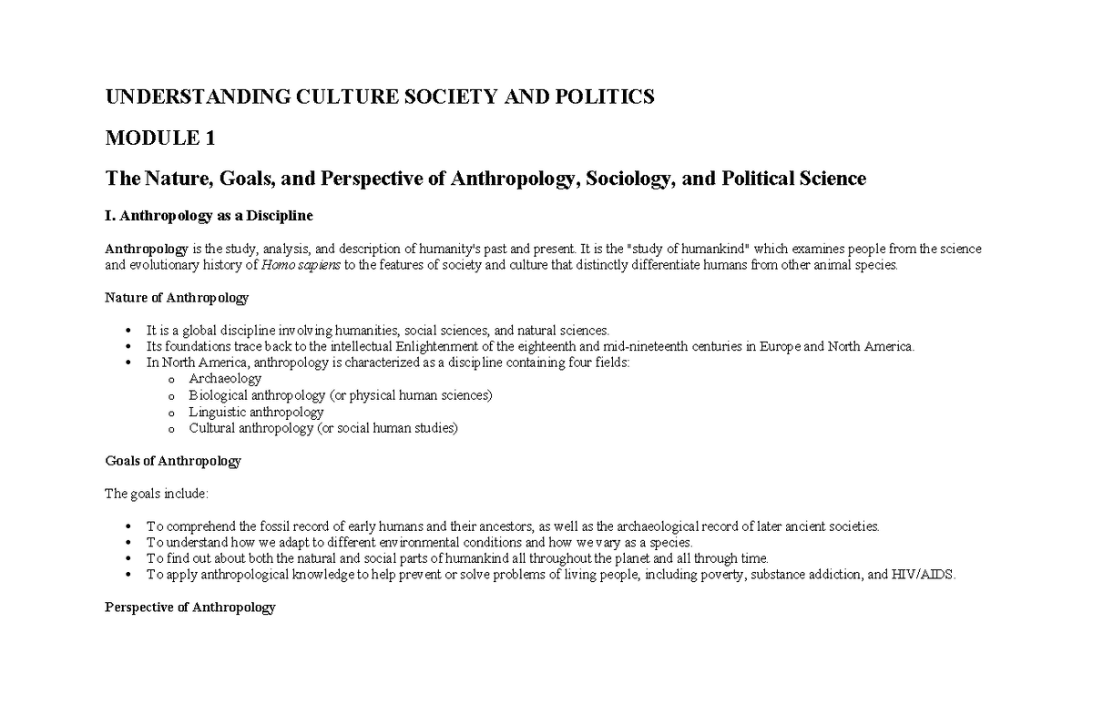 UCSP ADM - Understanding Culture, Society & Politics Module 1 - Studocu