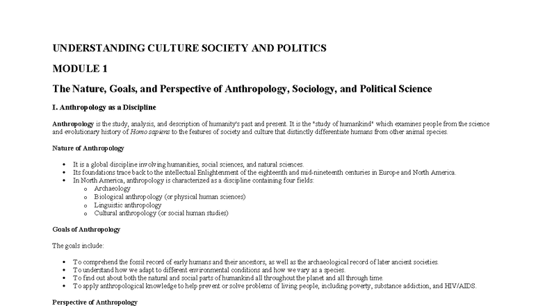UCSP ADM - Understanding Culture, Society & Politics Module 1 - Studocu