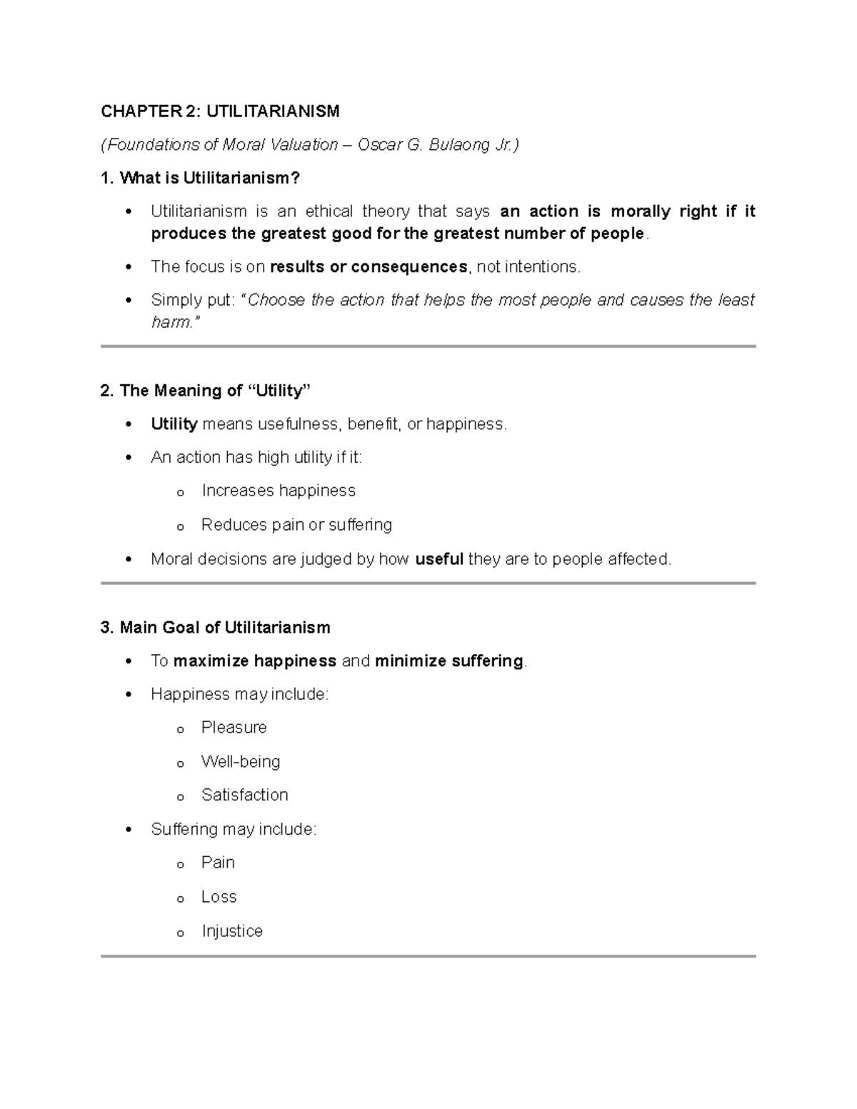 CHAPTER 2 HANDOUT: UTILITARIANISM Overview and Key Concepts - Studocu