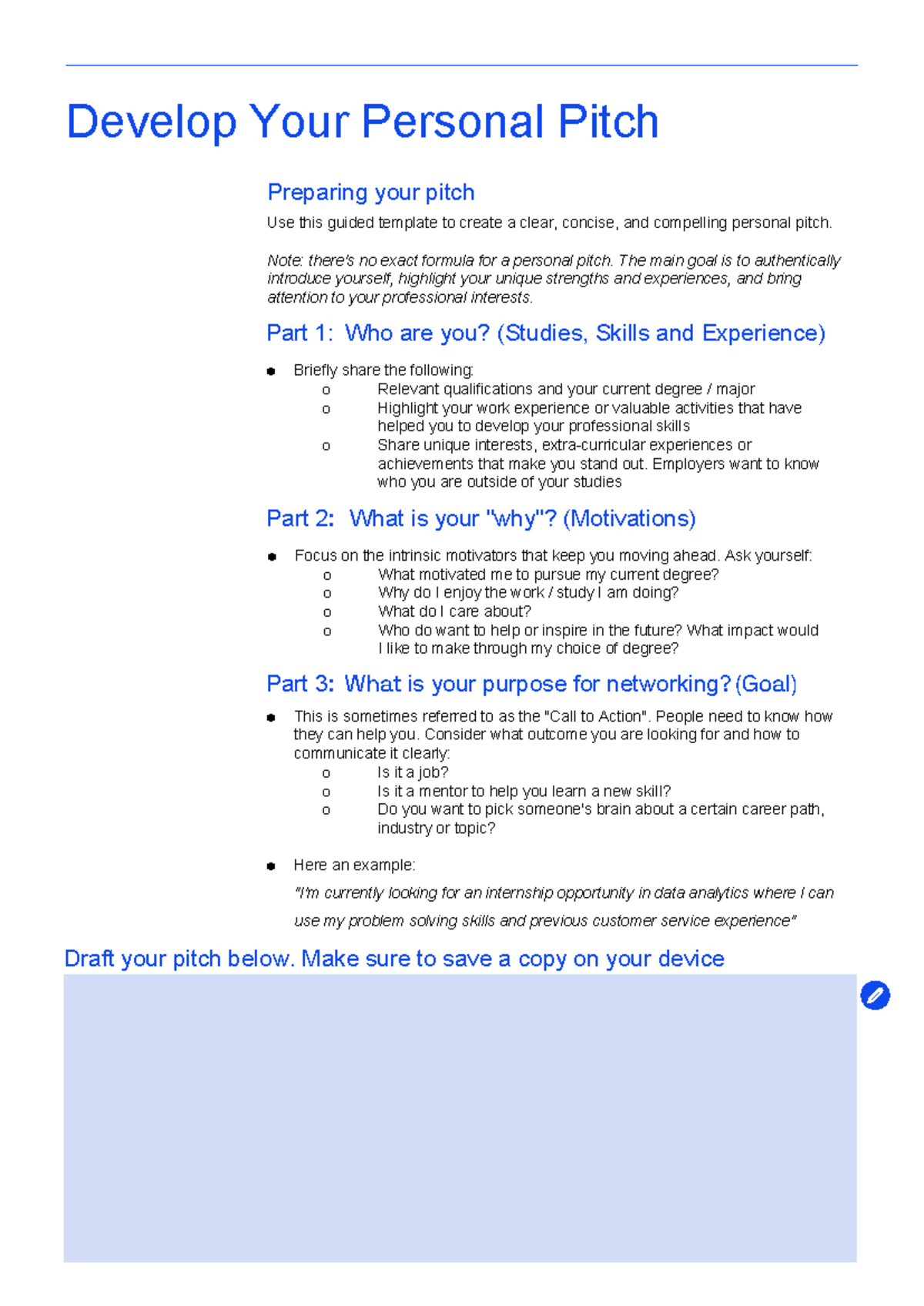 Personal Pitch Activity Sheet: Crafting Your Unique Introduction - Studocu