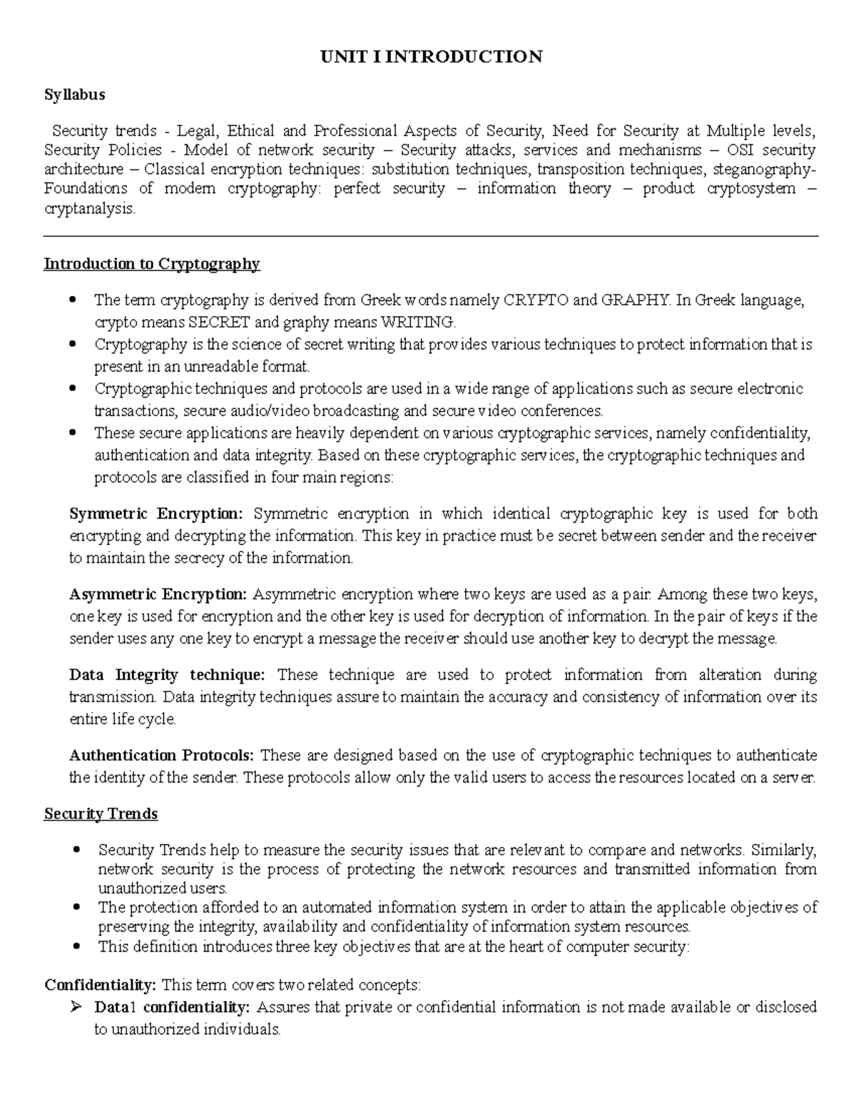 CNS Notes Overview: Security Trends & Cryptography CS8792 - Studocu