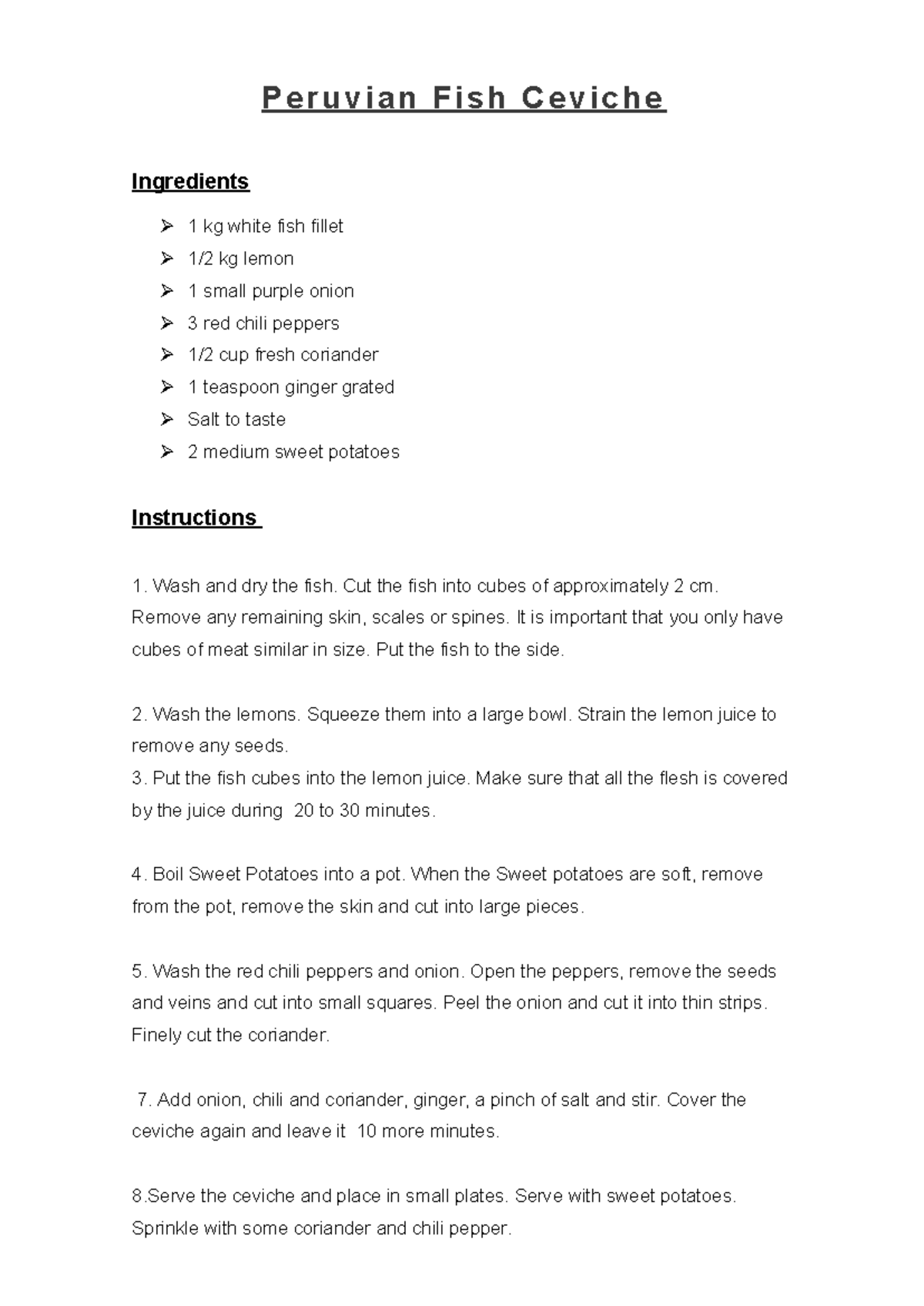 Receta DE Ceviche: Peruvian Fish Dish in English - Studocu