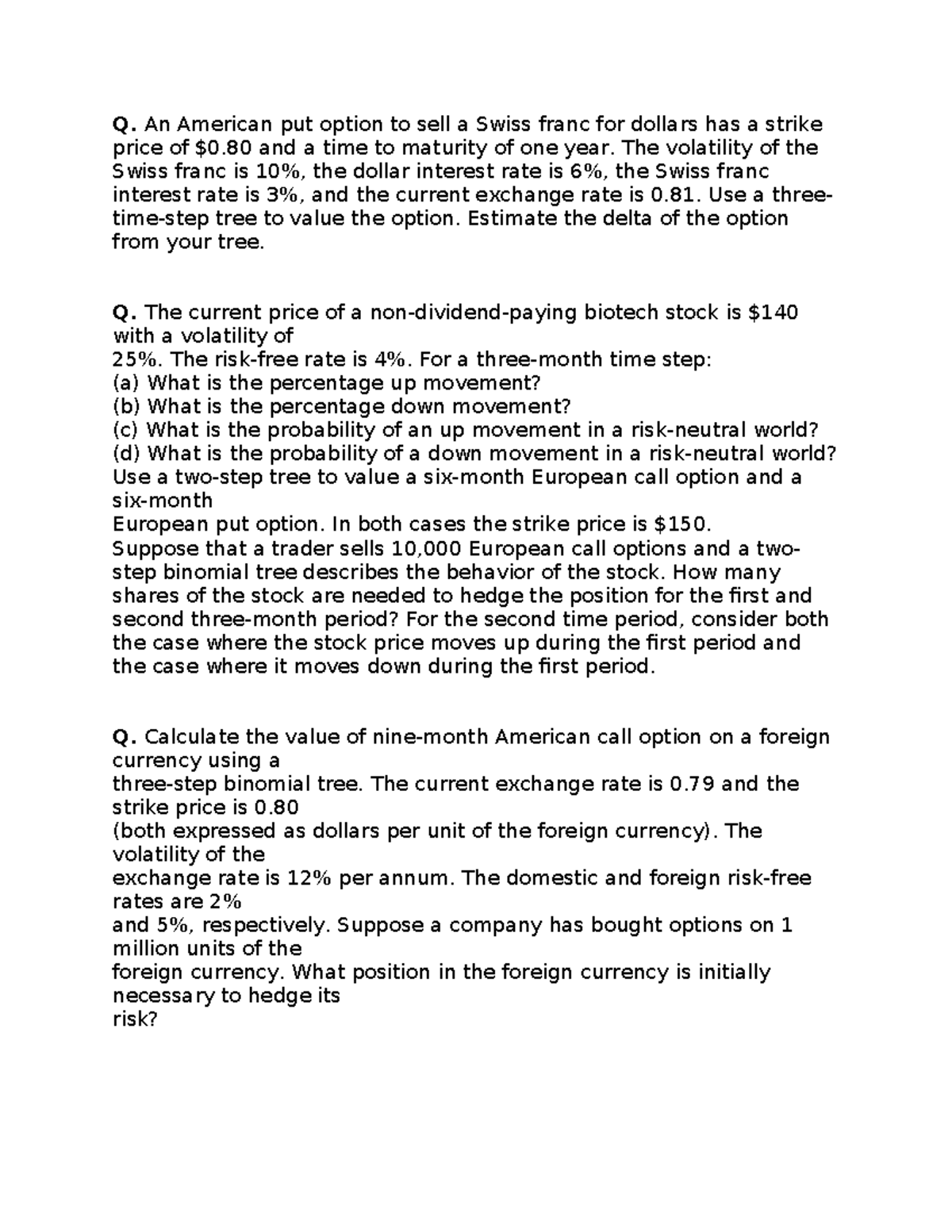 DS - Practice Questions on Option Valuation and Hedging Strategies ...