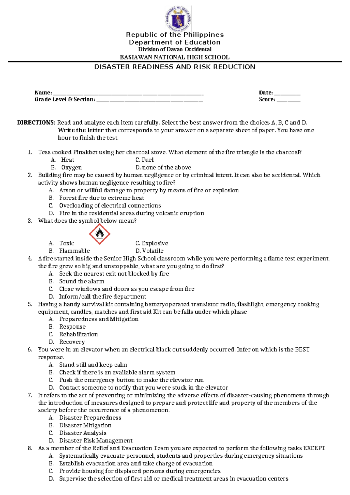 4th Quarter Exam in Disaster Readiness and Risk Reduction (DRRR) - Studocu