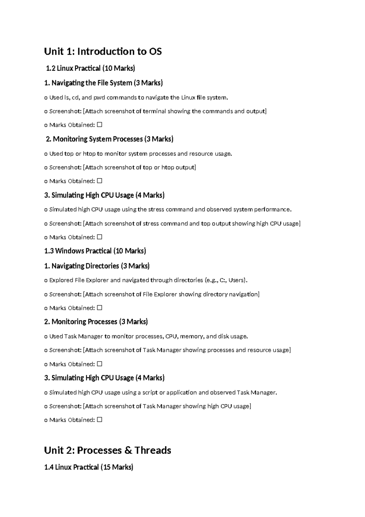 Unit 1-5: Practical report on OS 1.2 Linux and Windows tasks - Studocu