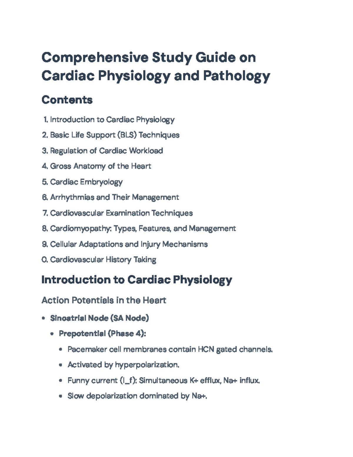Comprehensive Study Guide on Cardiac Physiology & Pathology (Course ...