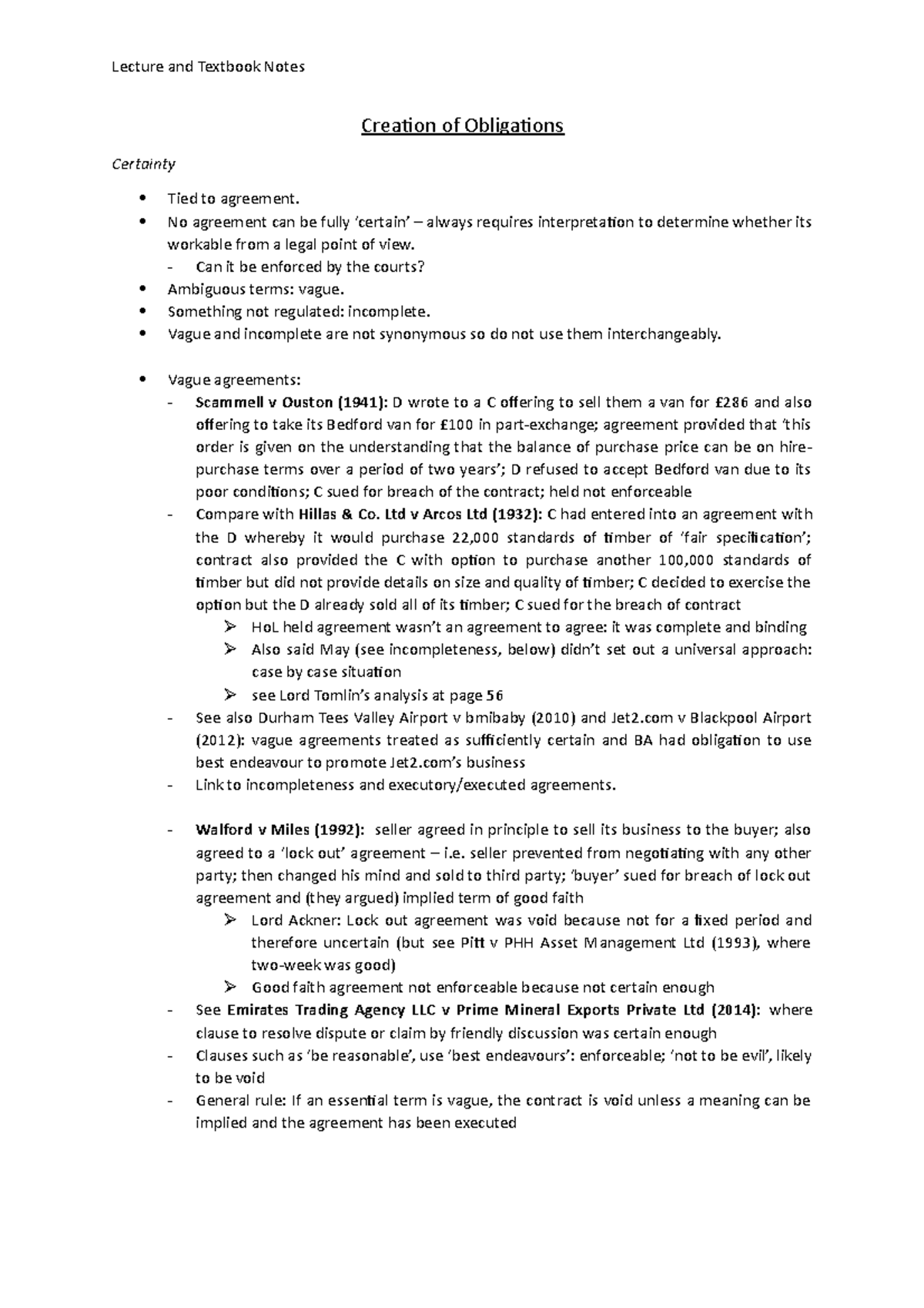 Creation of Obligations in Contract Law: Certainty Issues Explained ...