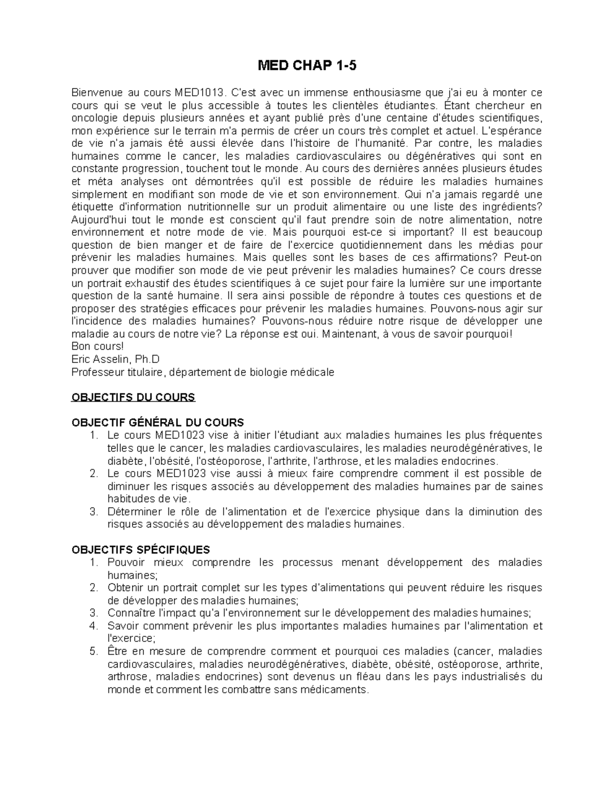 MED - CHAP 1-5 - Notes de cours partie 1 - MED CHAP 1- Bienvenue au ...