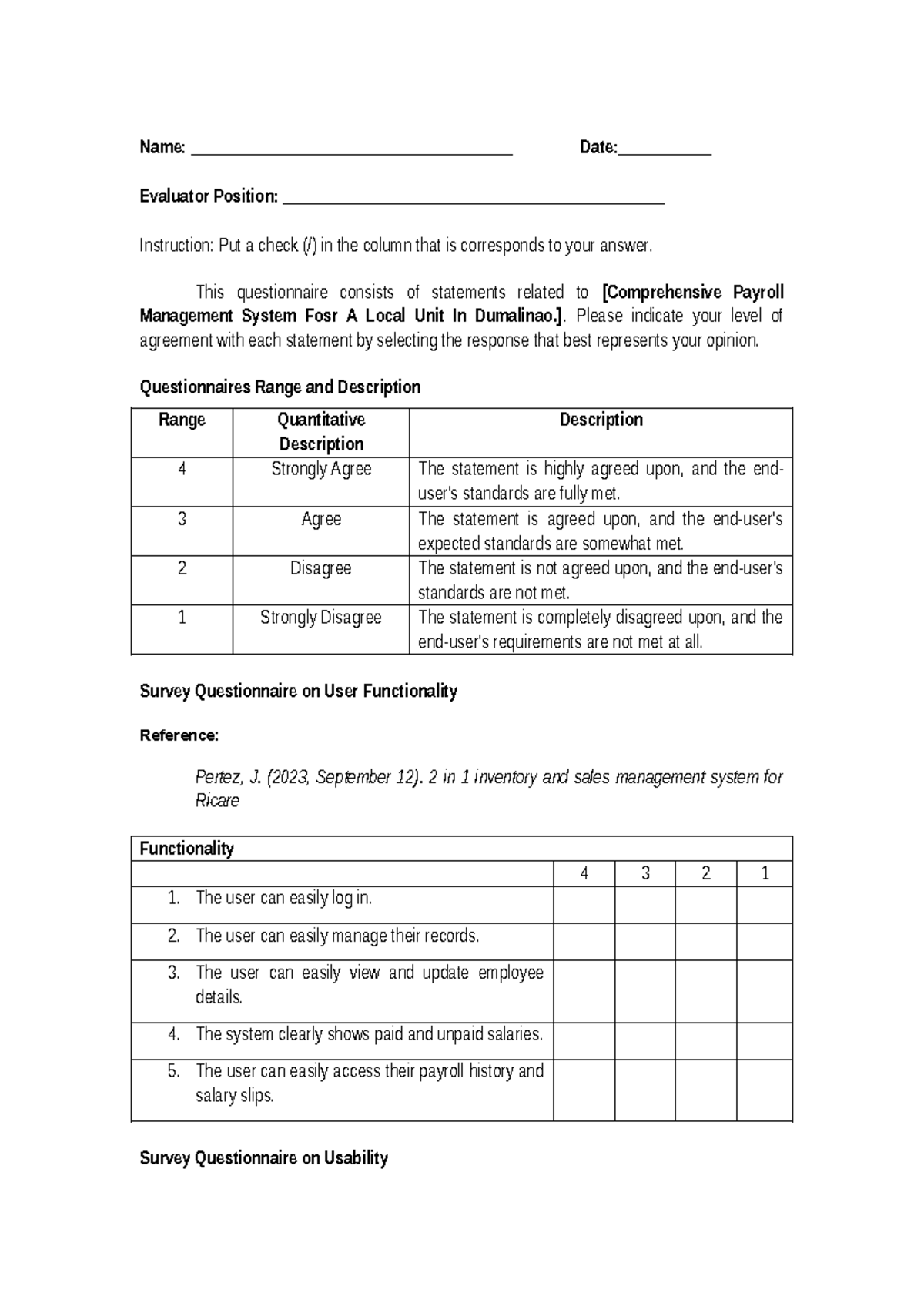 Questionnaire Final - Survey on Comprehensive Payroll Management System ...