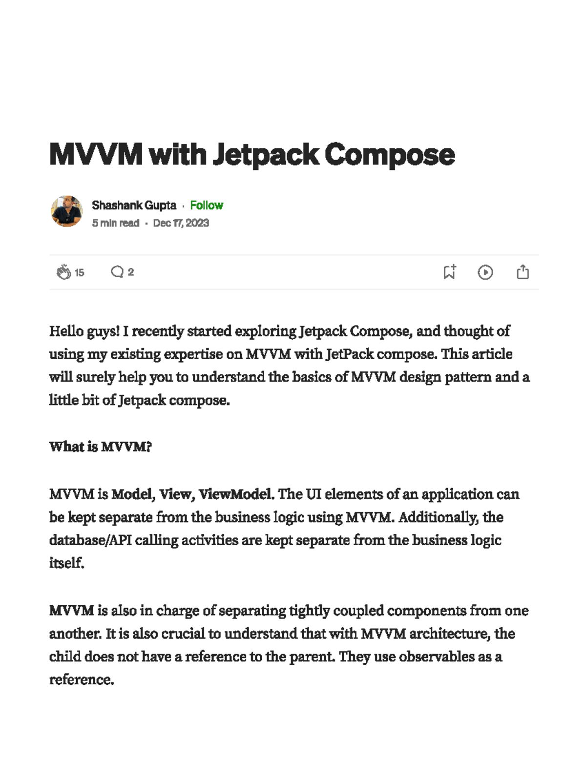 MVVM Architecture with Jetpack Compose: A Beginner's Guide - Studocu