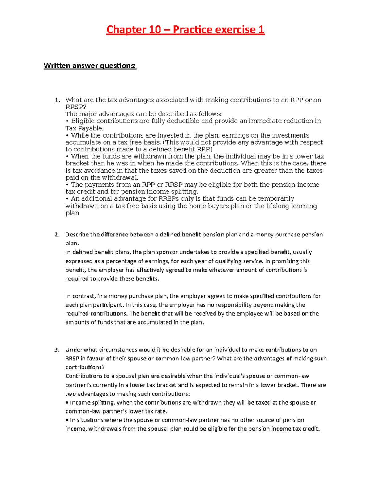Chapter 10 - Practice Exercise 1: Solutions and Analysis of Answers ...