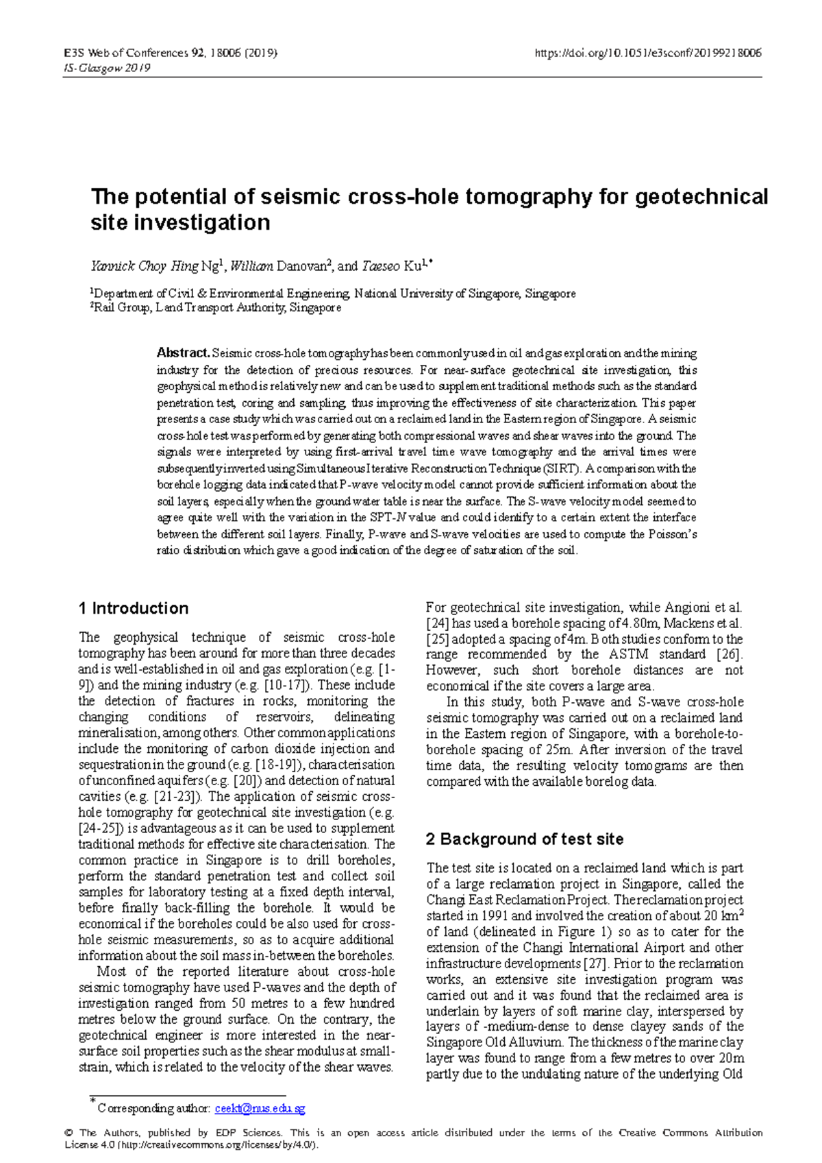 E3S Web of Conferences 92: Seismic Tomography for Geotechnical Site ...