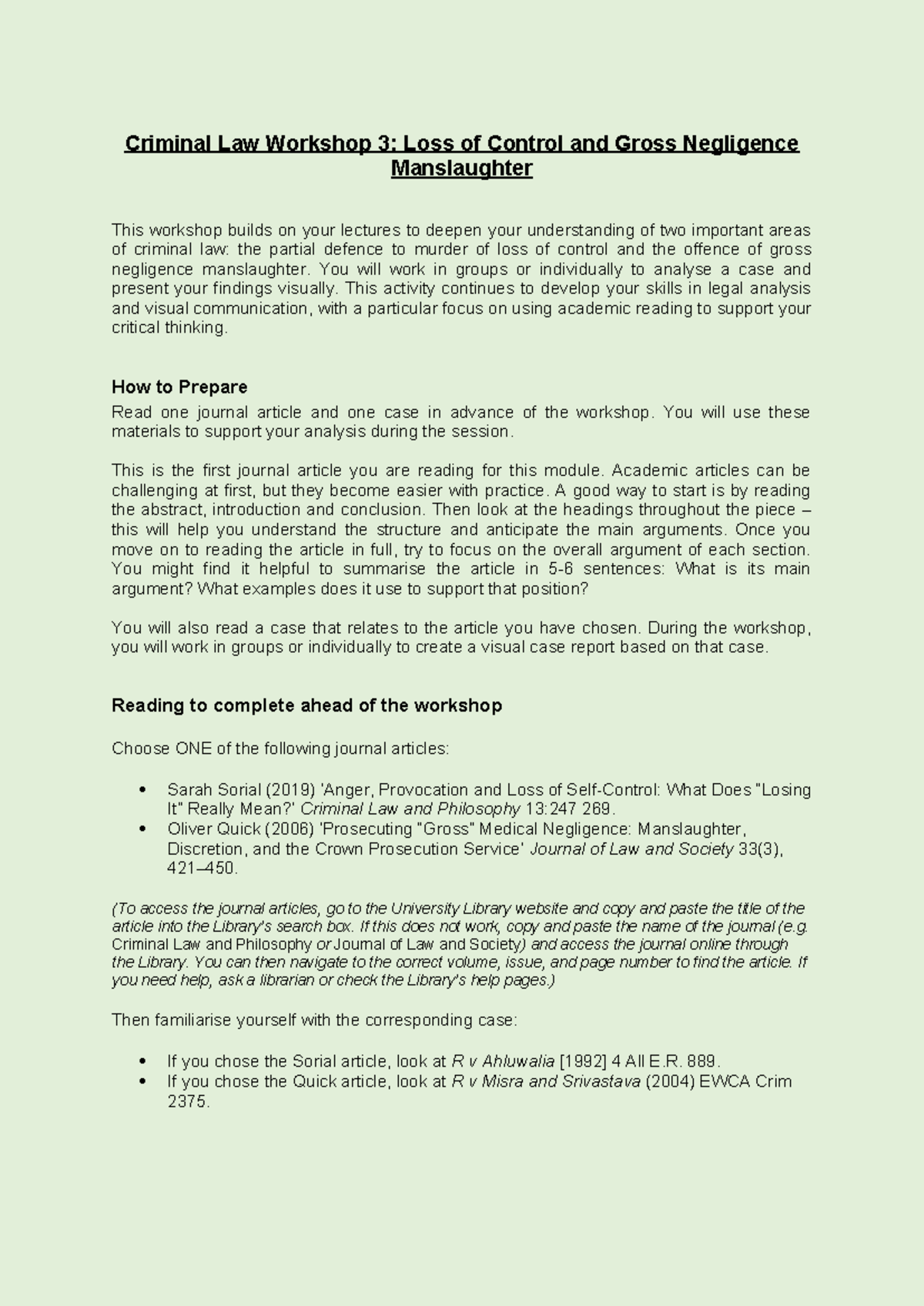 Criminal Law Workshop 3: Analyzing Loss of Control & Gross Negligence ...