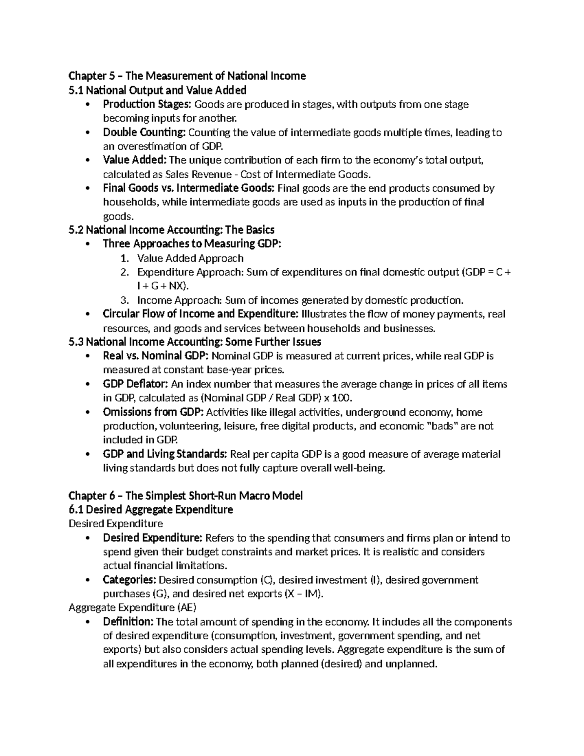 Chapter 5-8 Notes on National Income Measurement & Macro Models - Studocu