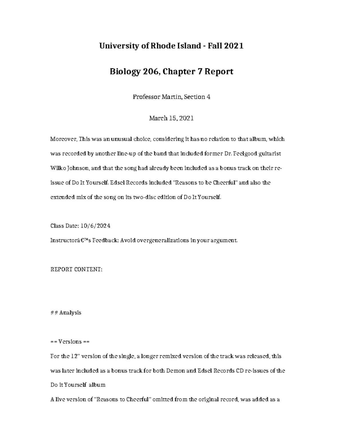 Chemistry 201 Chapter 7 Analysis and Report - Fall 2021 - Studocu