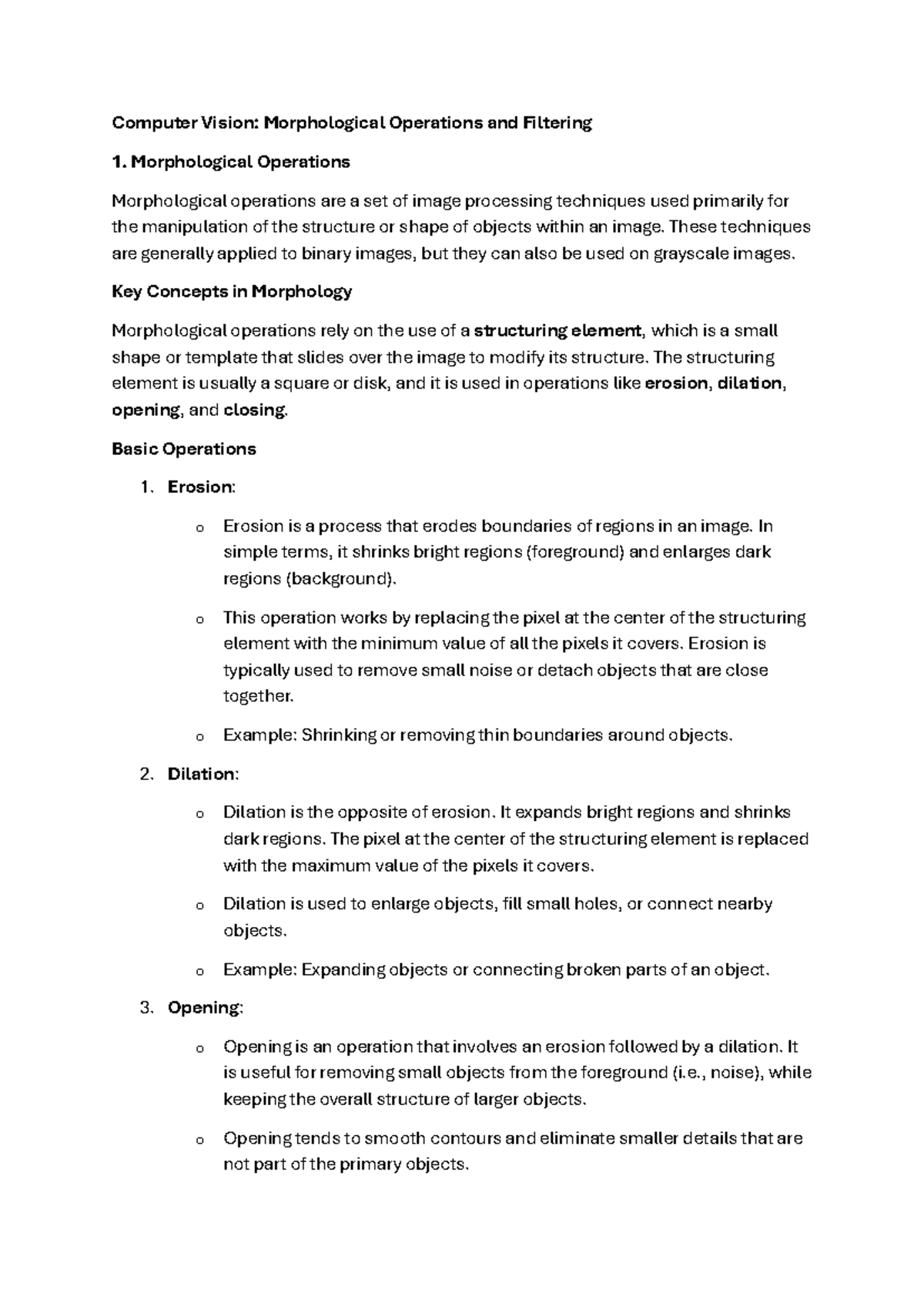 Week1and2 notes - Computer Vision: Morphological Operations and ...