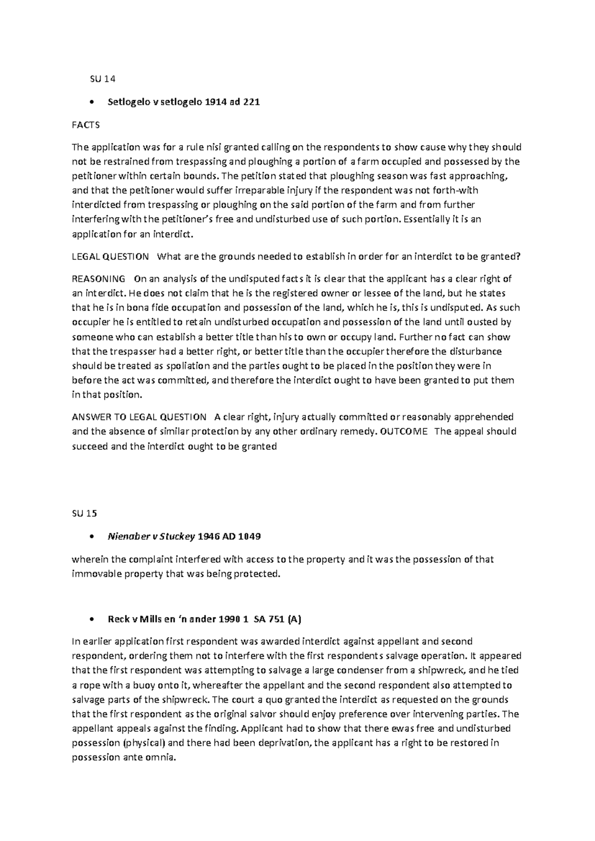 IURI 272 Case Study: Interdicts and Property Rights Analysis - Studocu
