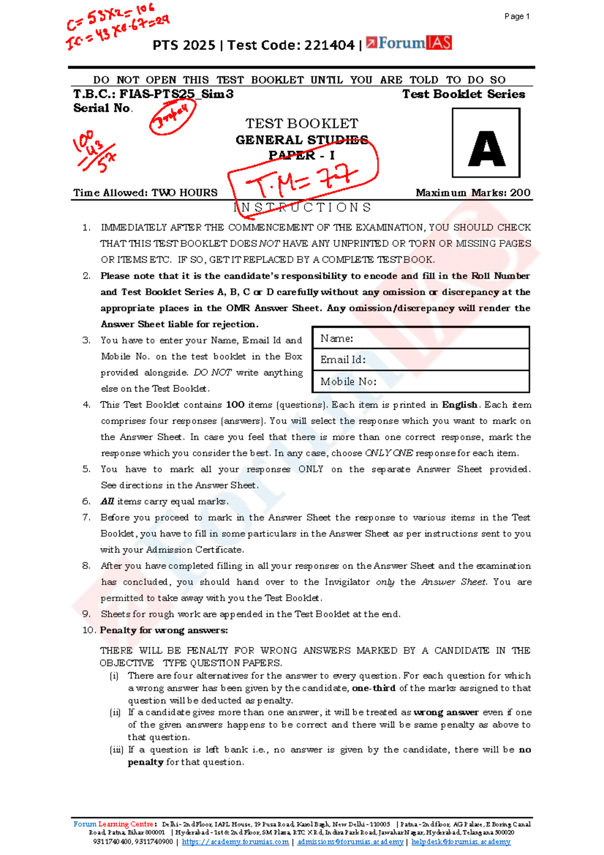 PTS 2025 General Studies Paper I - Simulator 03 Question Paper - Studocu