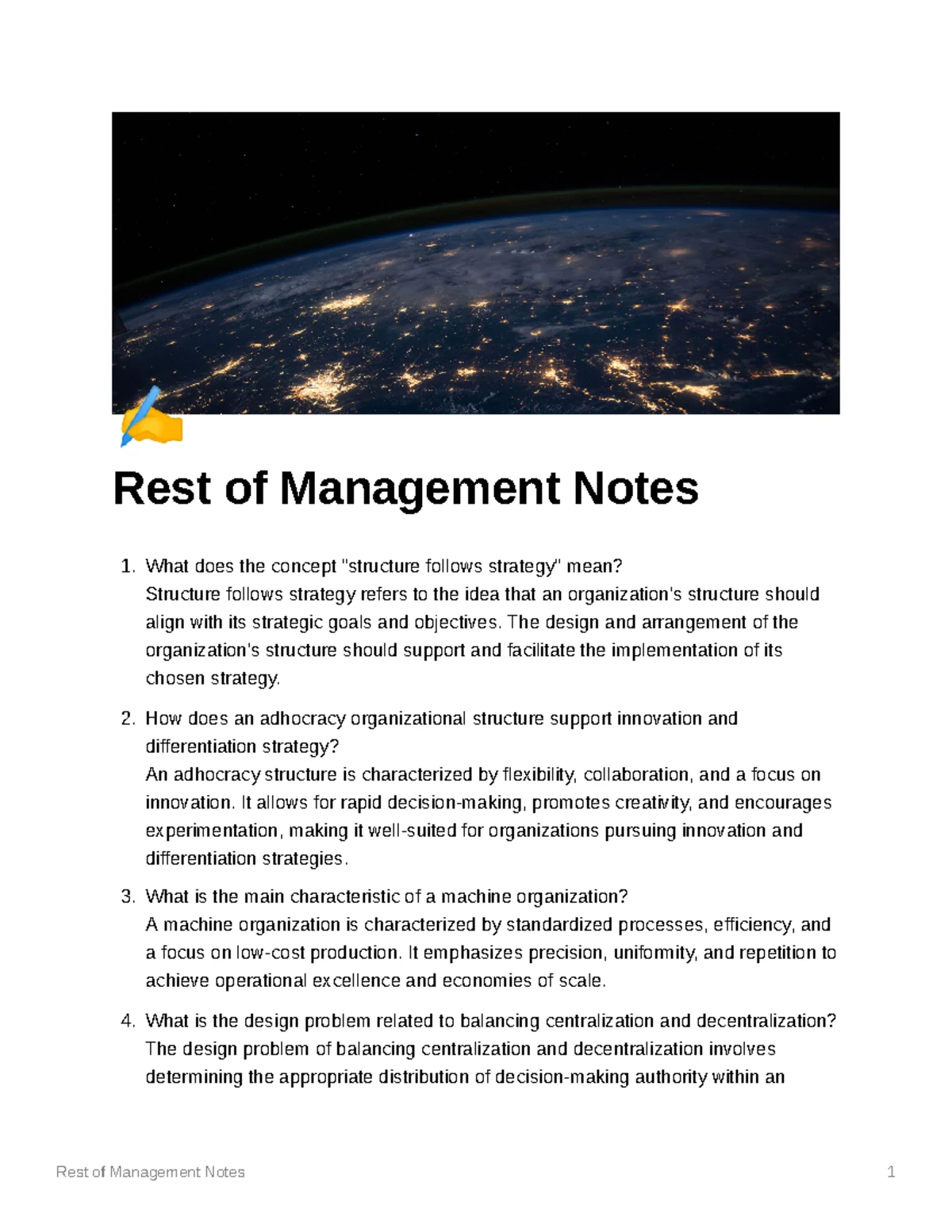 Ch1-Management Notes - Mgmt Ch 1 Chapter 1: Introduction to Basic ...