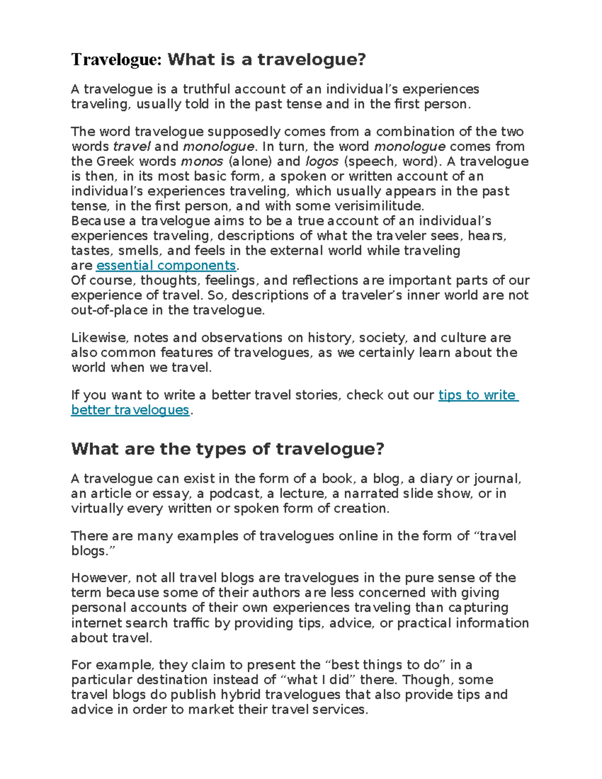 Sample Travelogue Article