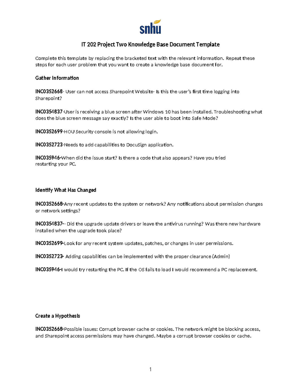 IT 202 Project Two: Knowledge Base Document for User Access Issues ...