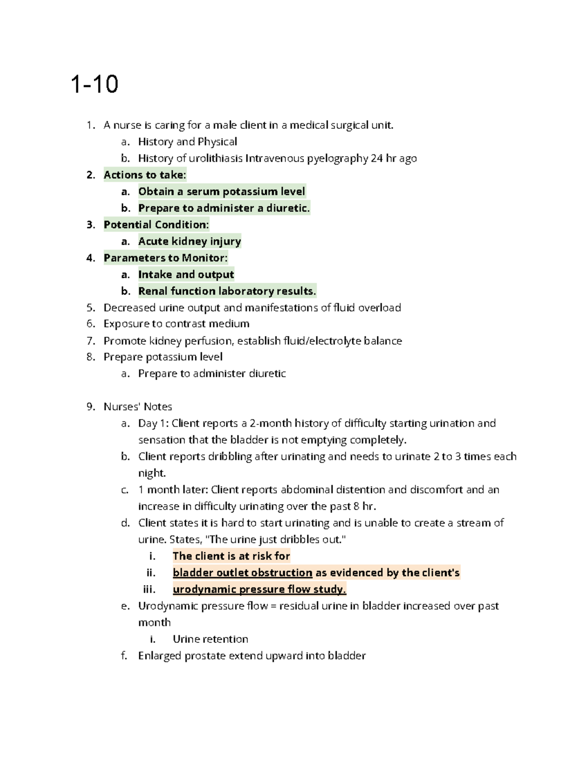 Renal Urinary Care: Nursing Considerations and Interventions - Studocu
