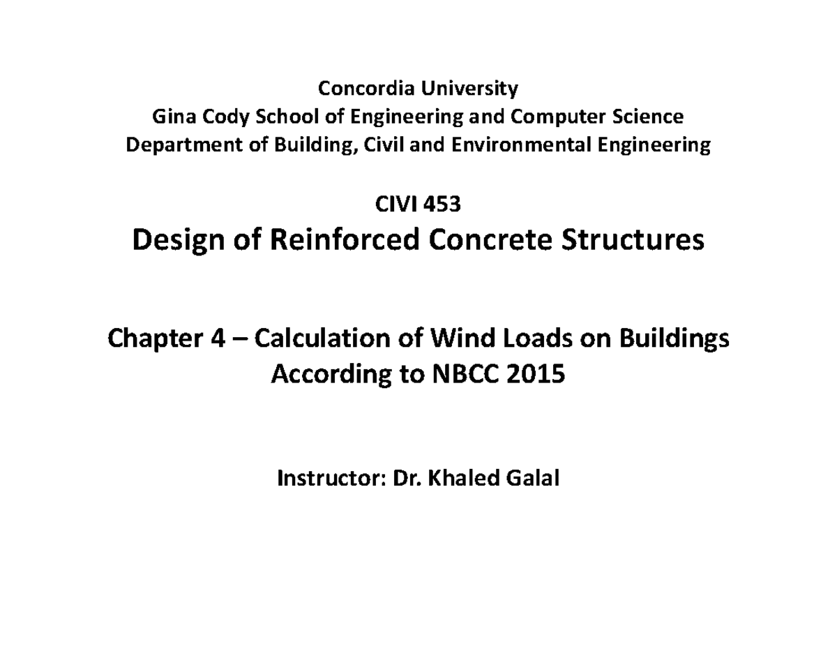 CIVI 453 - Chapter 4 - Calculation of Wind Loads - Fall 2020 - One ...