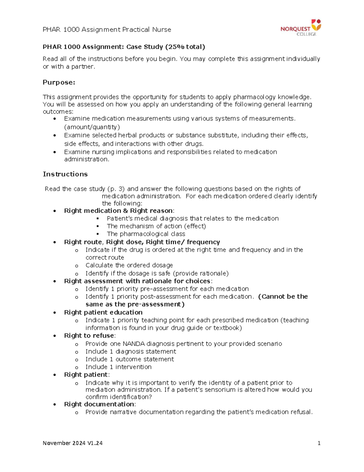 PHAR Assignment: Case Study on Medication Administration Rights - Studocu