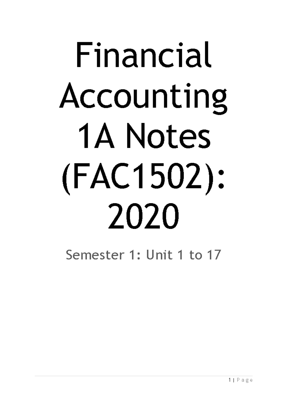 FAC1502 Financial Accounting 1A Study Notes: Concepts & Units 1-17 ...