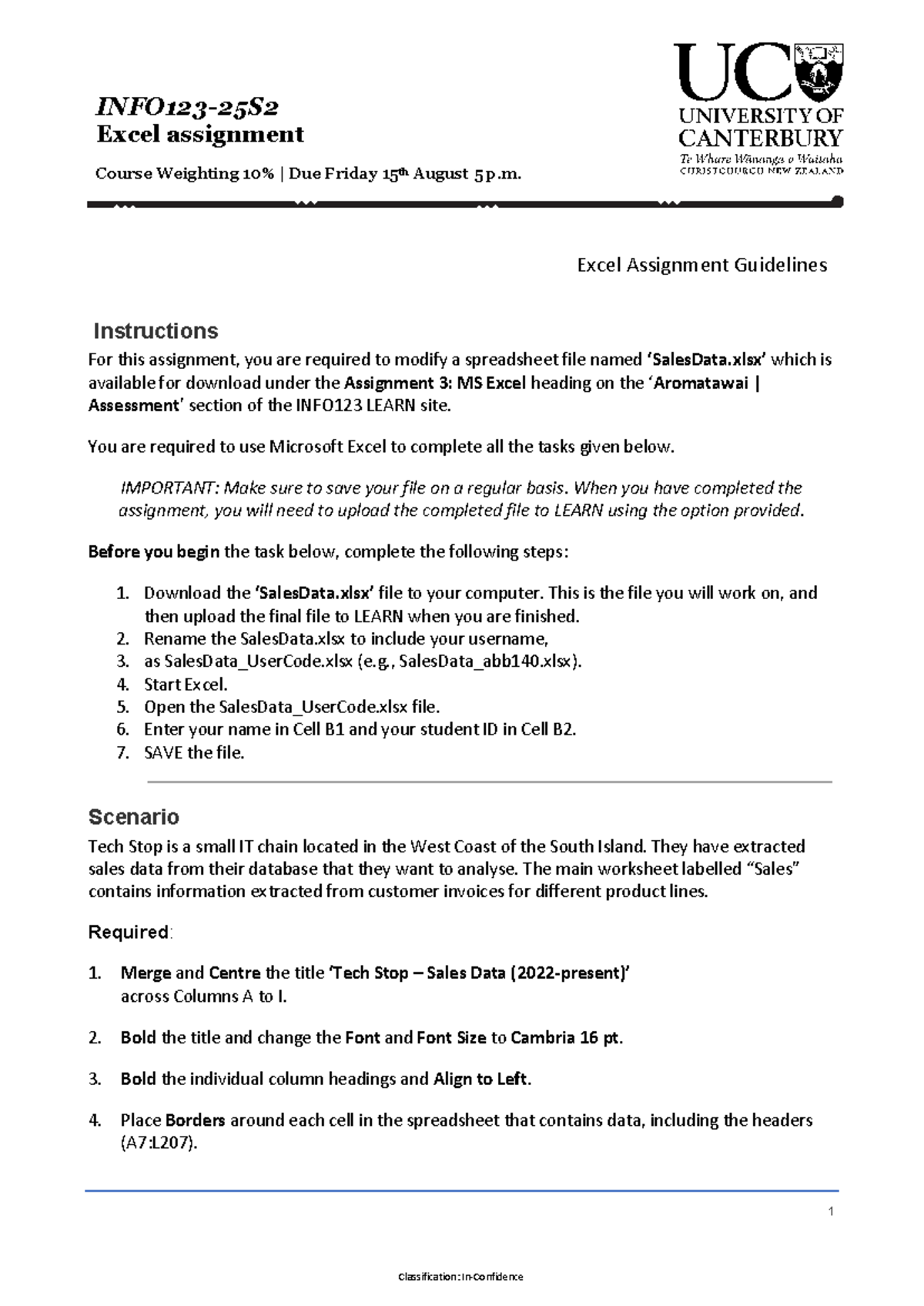 INFO123-25S2 Excel Assignment Guidelines & Instructions - Studocu