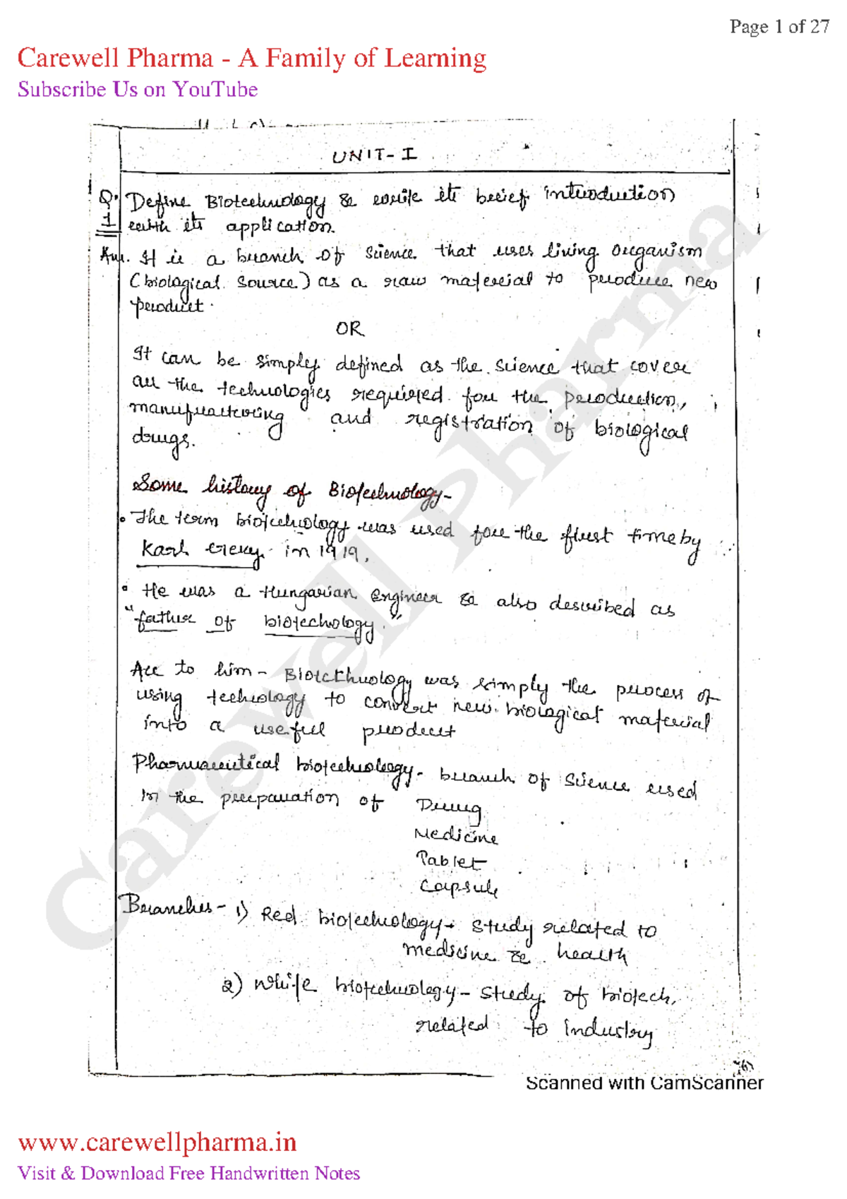 Unit 1: Introduction to Pharmaceutical Biotechnology - B. Pharmacy 6th ...