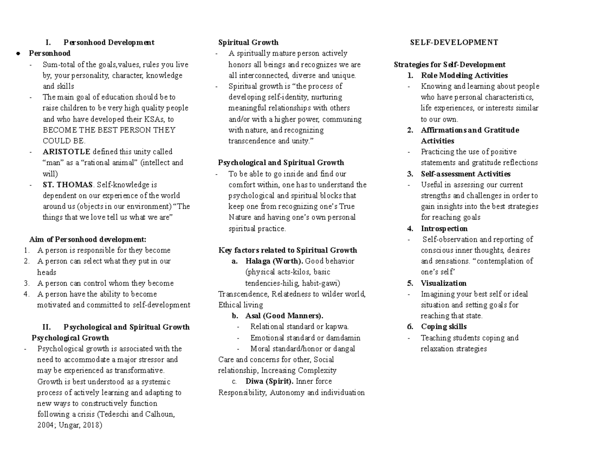 VAED Midterm - Lecture Notes on Personhood and Behavior Management ...