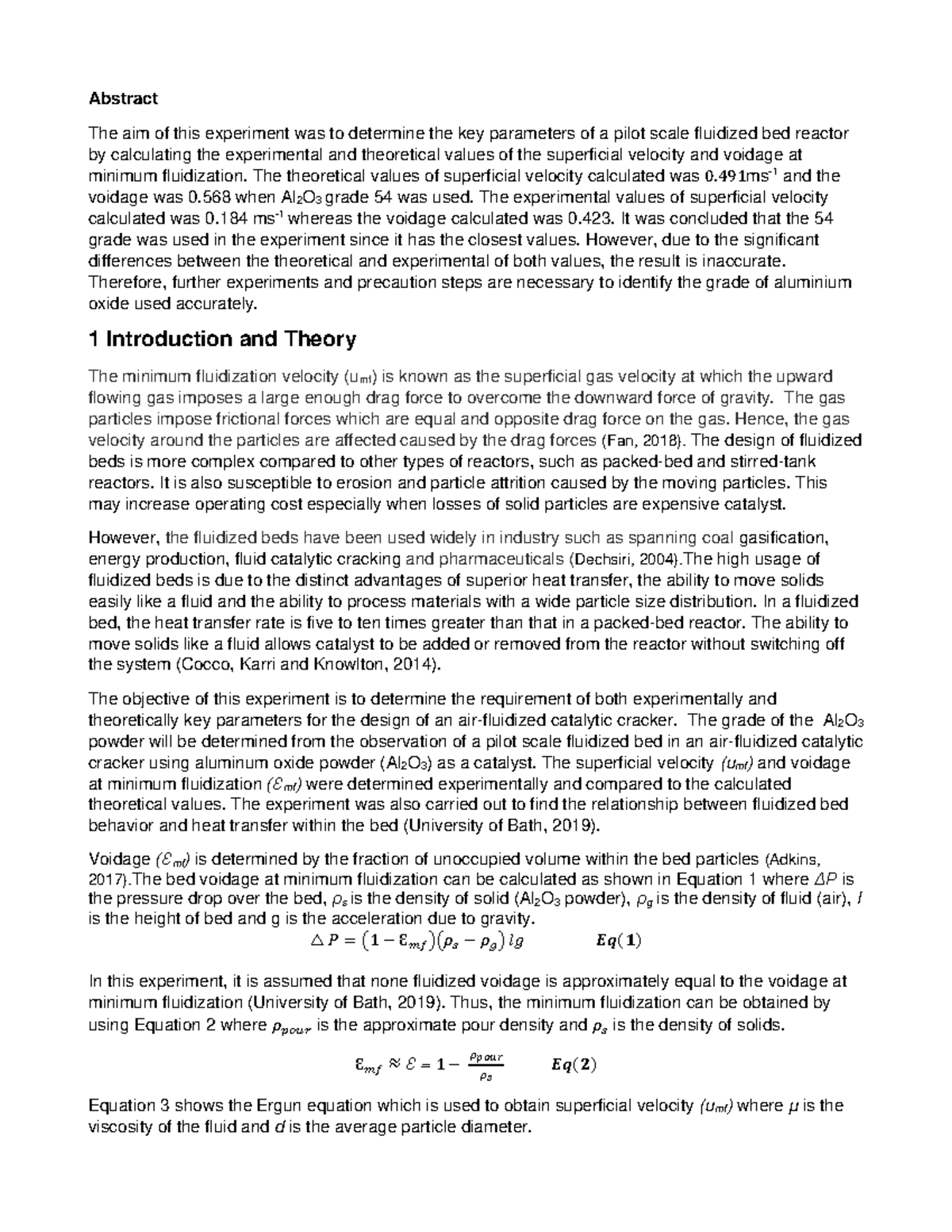 Chemical Engineering Lab Report: Fluidization Study (CE20225) - Studocu