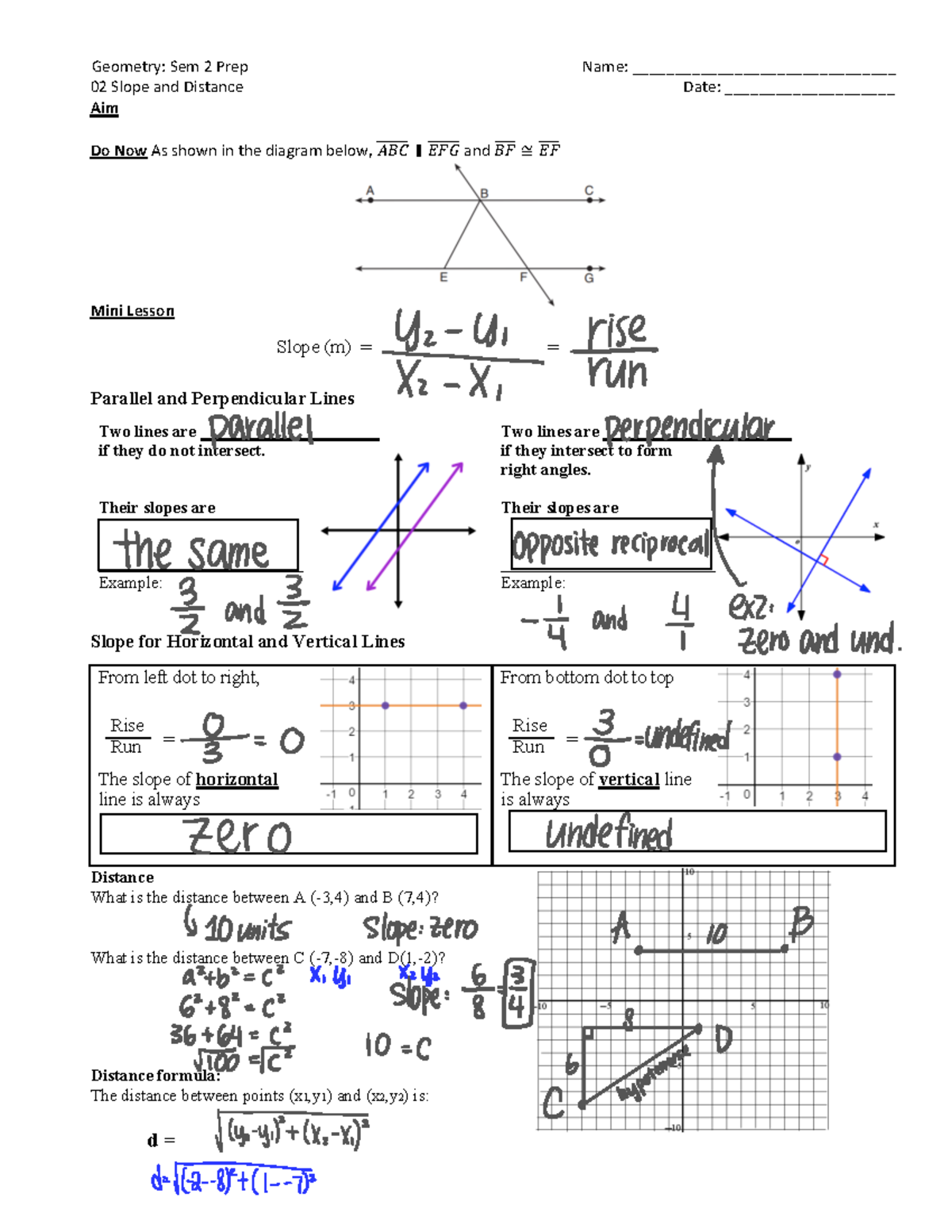 Geometry Sem 2 Prep: Slope and Distance Practice Exercises - Studocu