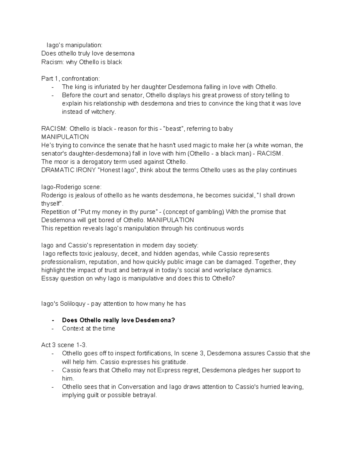 Othello Character Analysis: Love, Manipulation, and Racism in ENG 101 ...