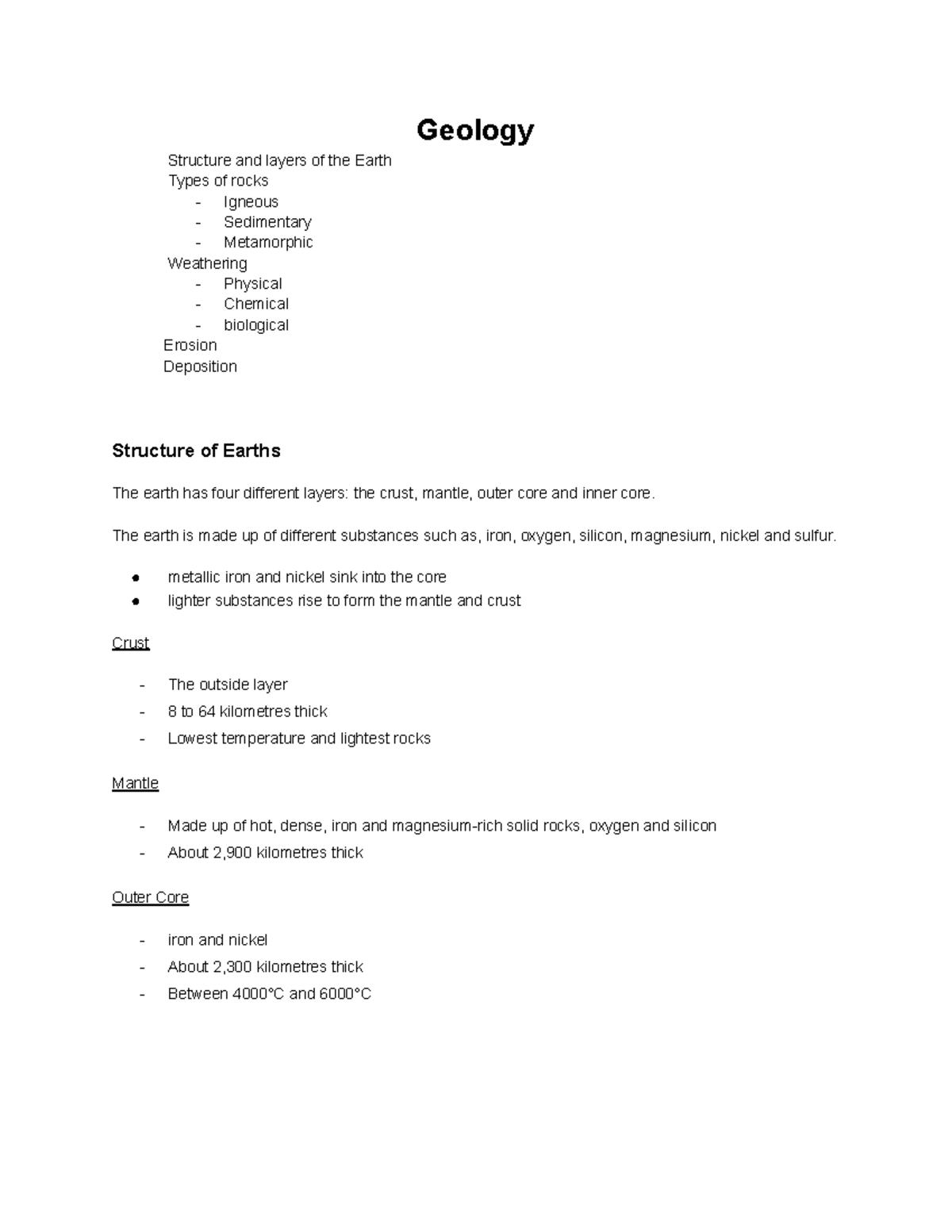 Geology 101 - Term 4 Notes on Earth's Structure & Rock Types - Studocu
