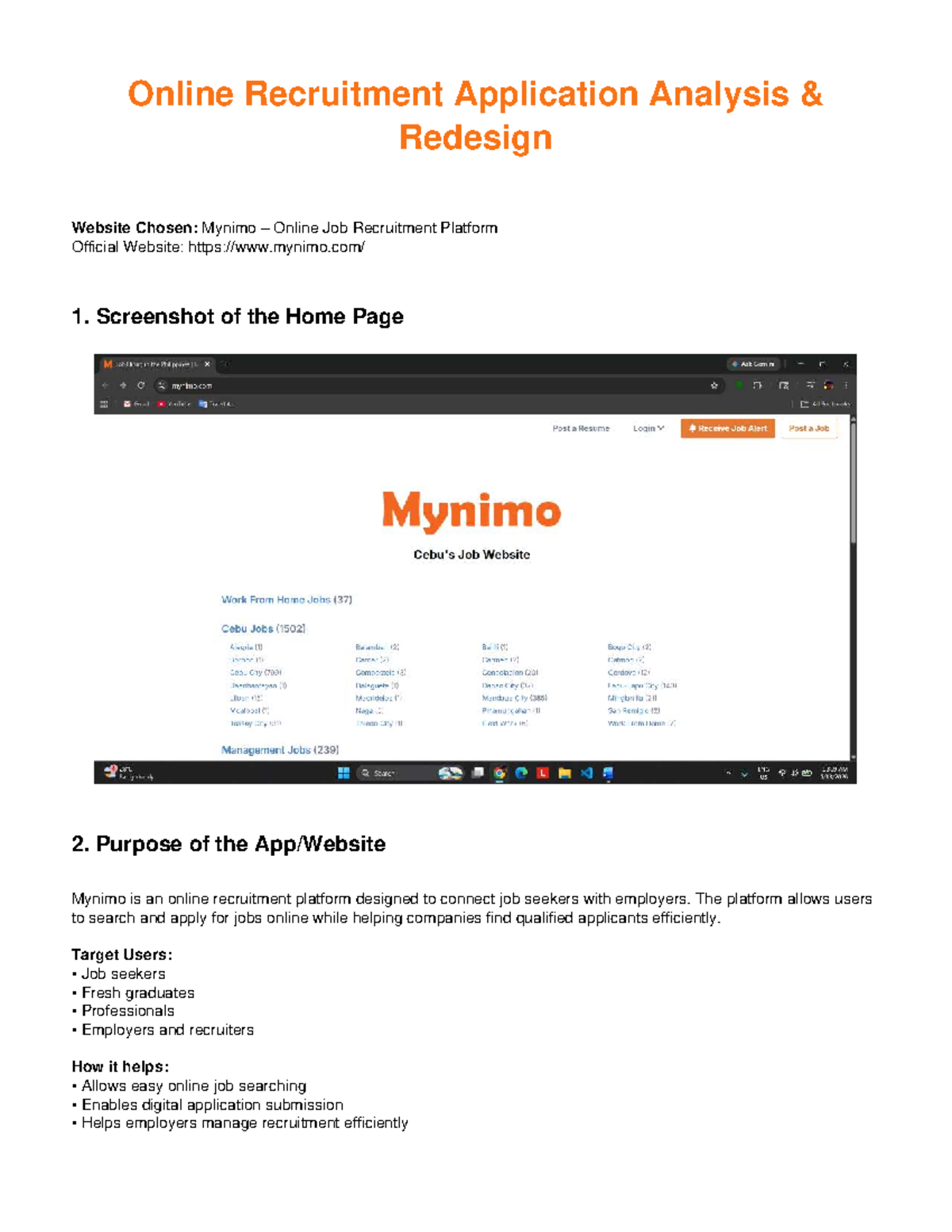 Mynimo Online Recruitment Platform Analysis & Redesign Suggestions ...