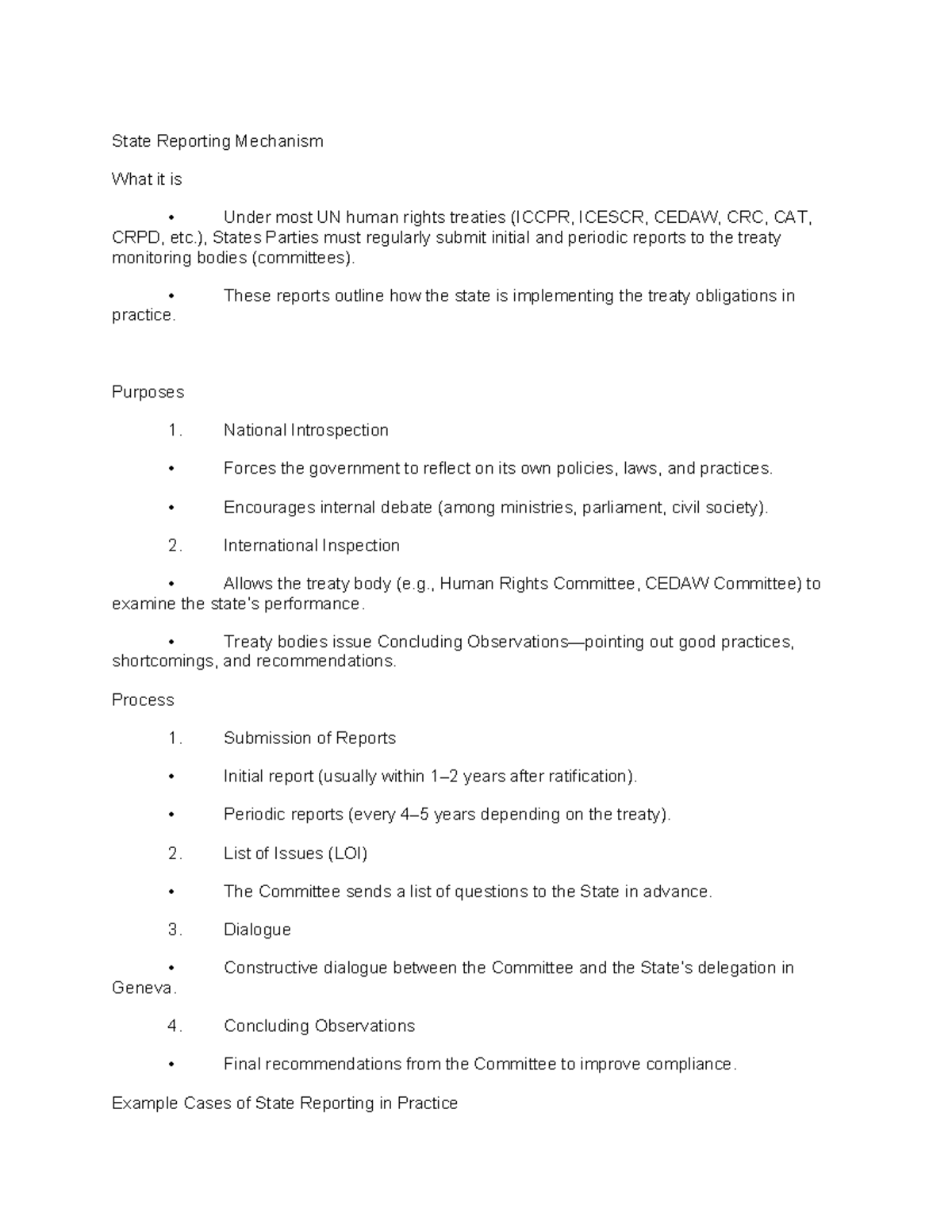 State Reporting Mechanisms in UN Human Rights Treaties: Overview and ...