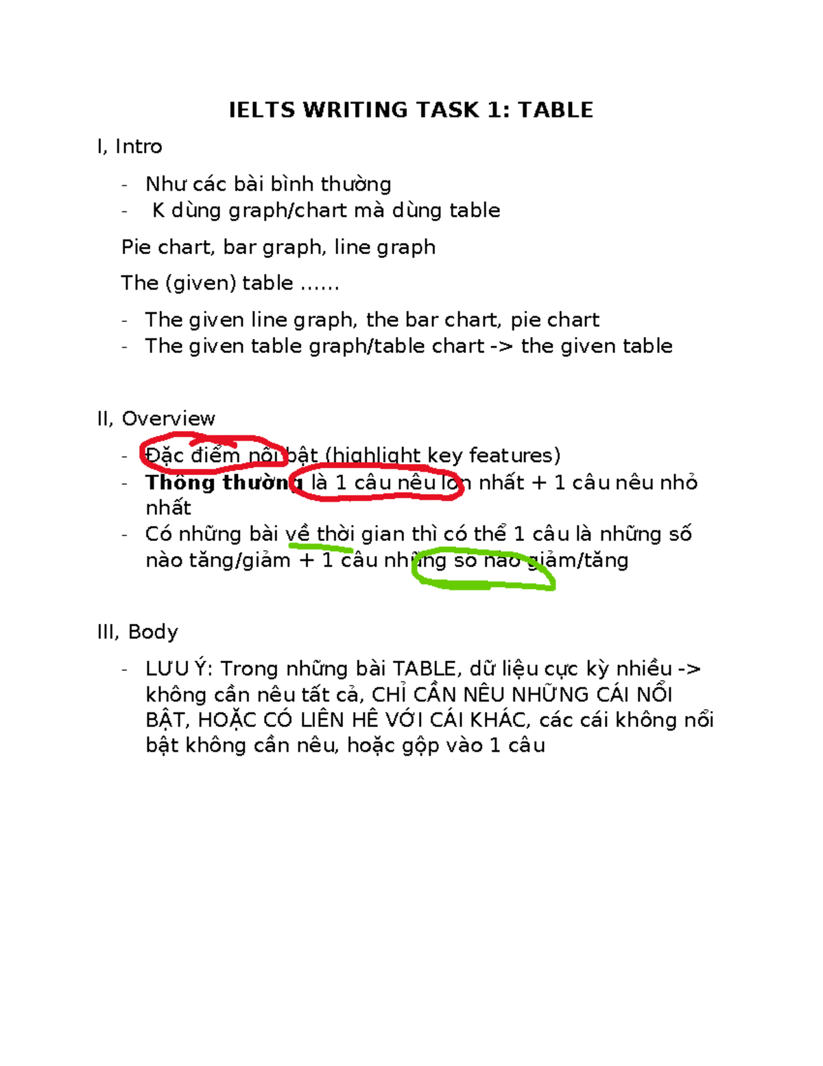 IELTS Writing Task 1: Table Analysis and Key Features - Studocu