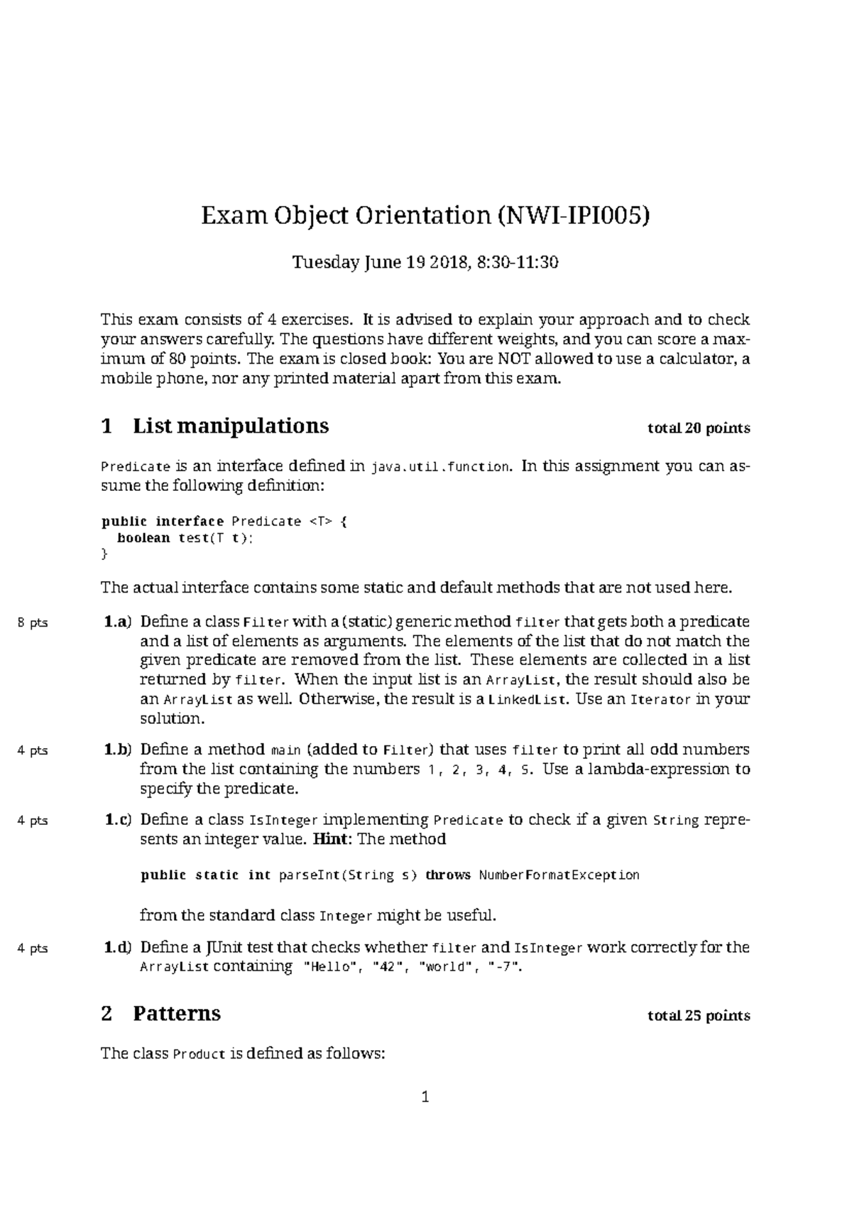 NWI-IPI005 Final Exam 2018: Object Orientation Practice Test - Studeersnel