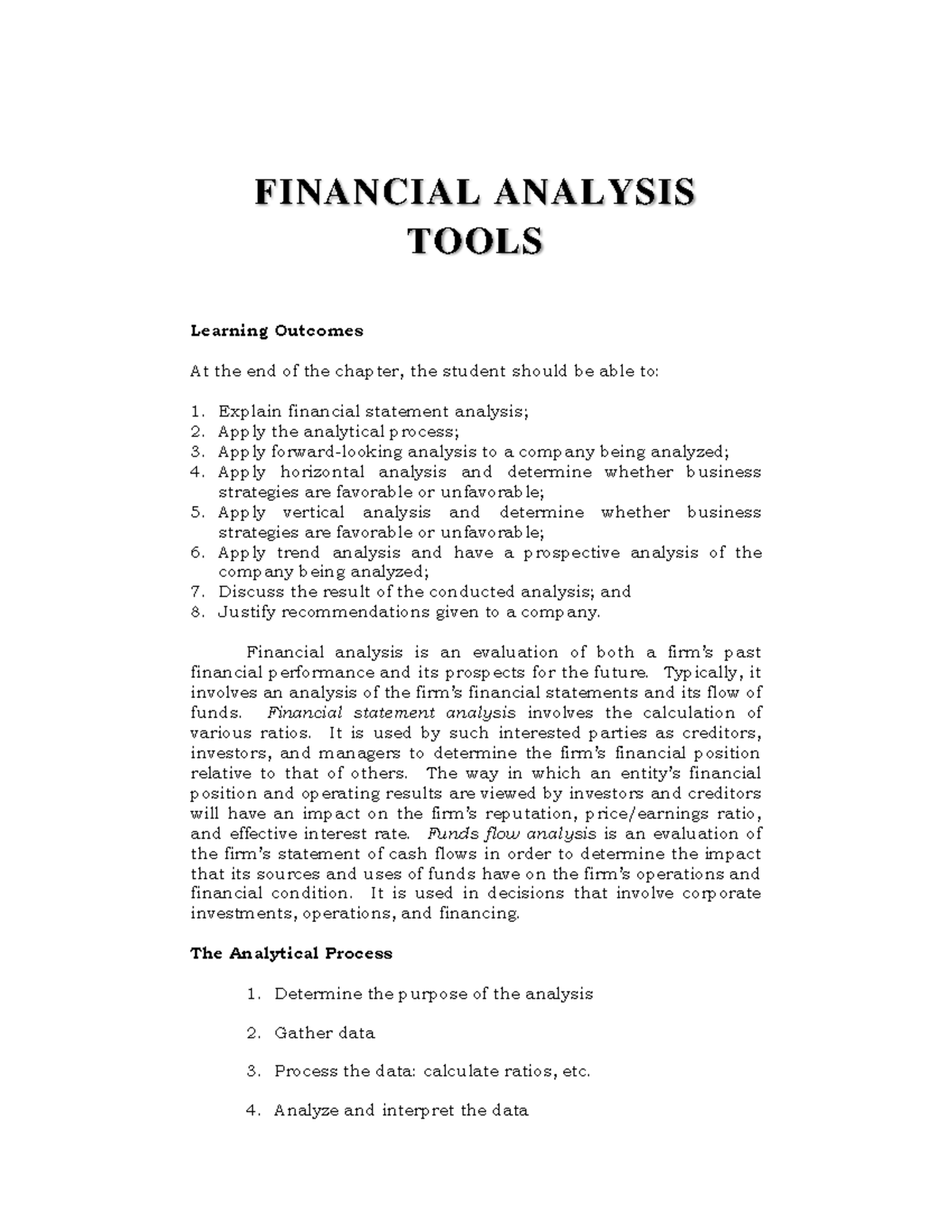 Photo inspiration: Visual Reference: Financial Analysis Tool Financial Analysis Tools Learning Outcomes At