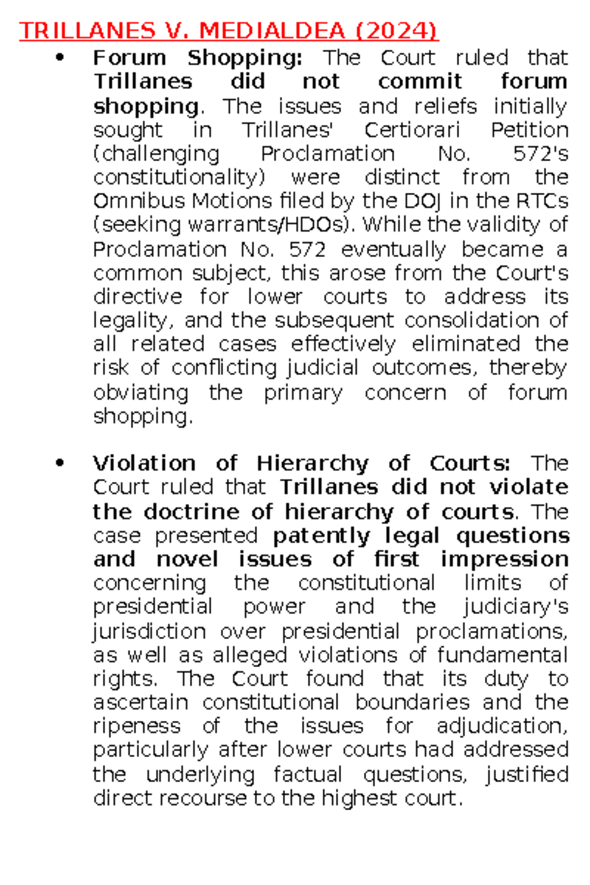TRILLANES V. MEDIALDEA (2024) Case Analysis and Court Rulings - Studocu