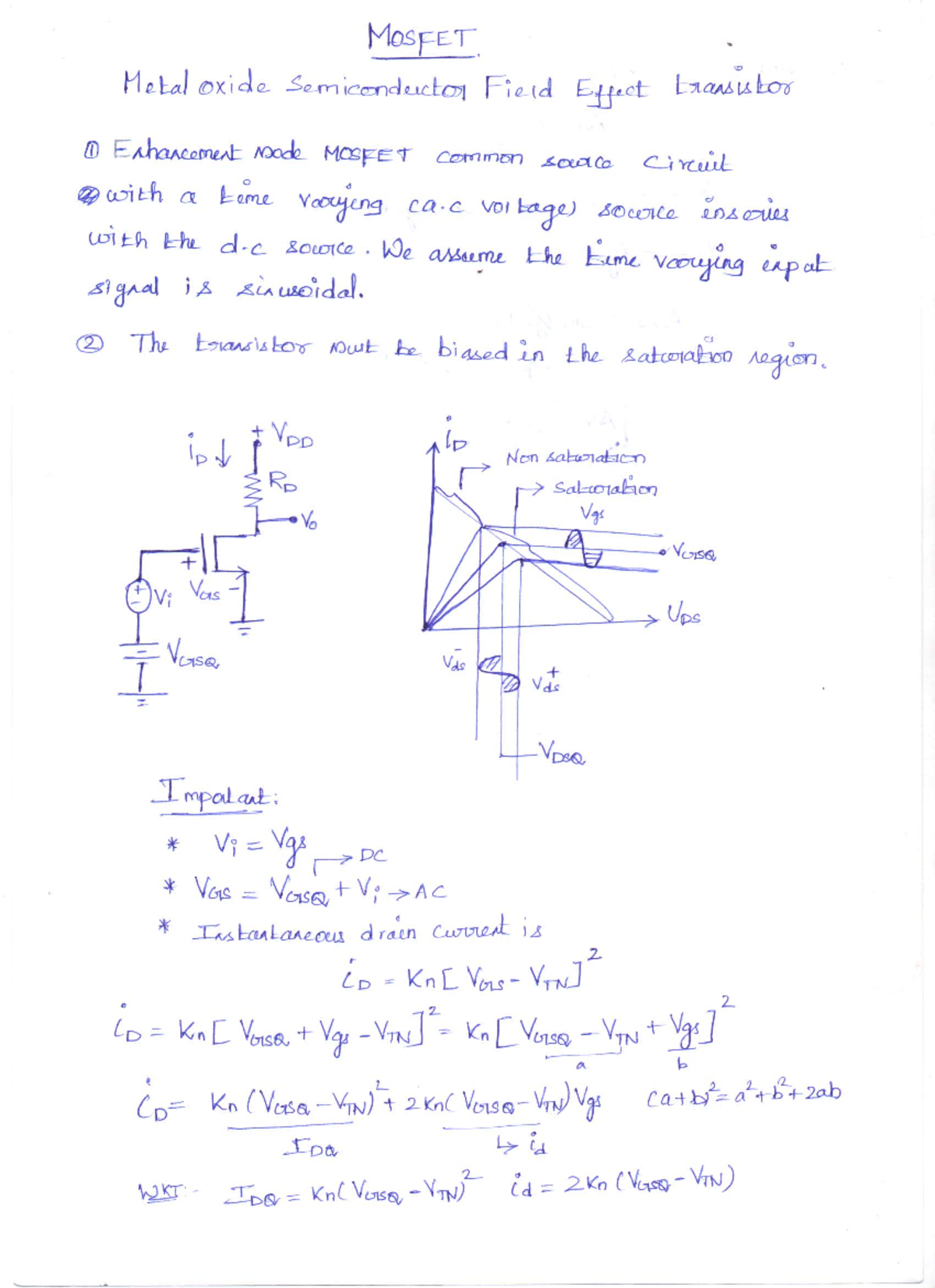 Unit 1 - MOSFET Amplifiers: Common Source Circuit Analysis - Studocu