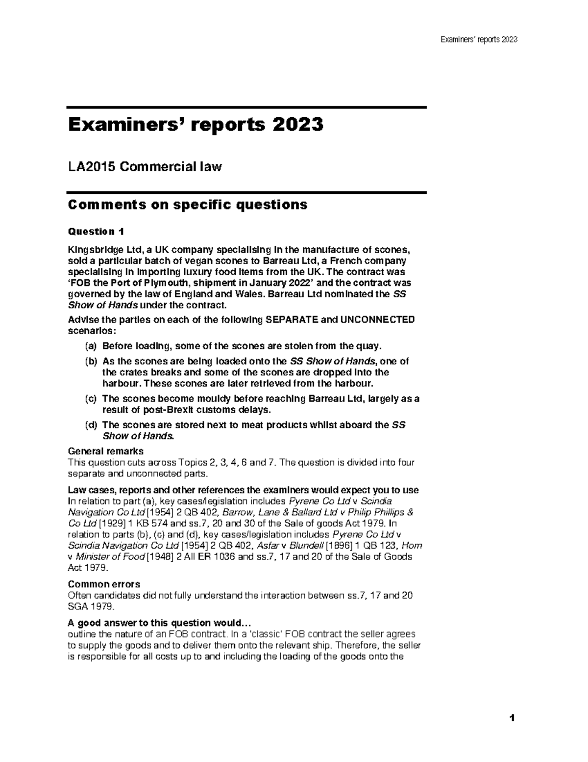 LA2015 Commercial Law Mock Exam Report 2023: Key Issues and Analysis ...