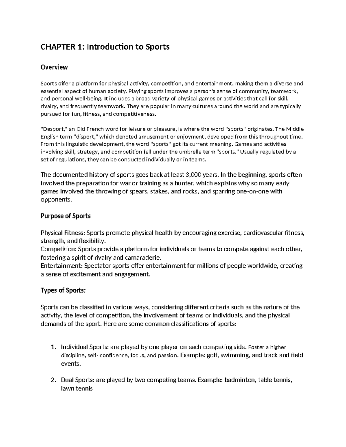 Pathfit 4 Sports: Chapter 1 - Introduction to Sports & Their Purpose ...