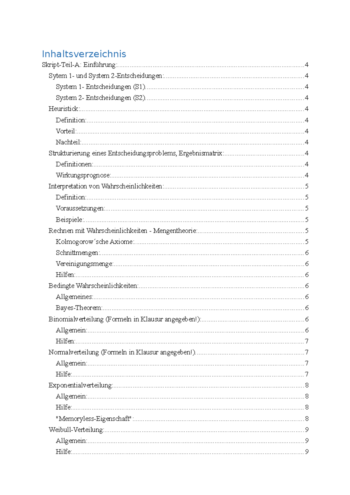 Zusammenfassung Entscheidungslehre WS 1617: Heuristiken und Verfahren - Document Preview