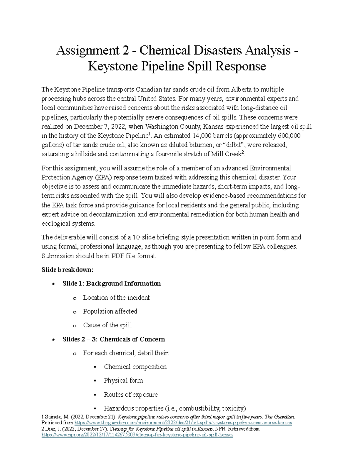 NE 110 Assignment 2: Analysis of Keystone Pipeline Spill Response - Studocu